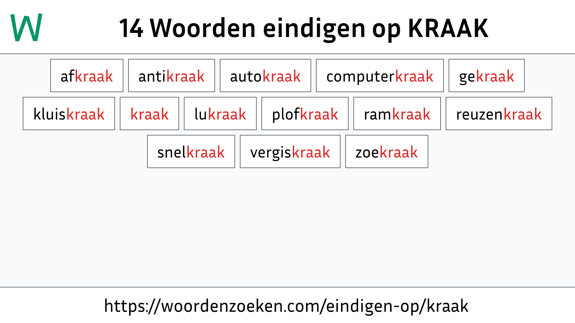 Woorden eindigen op KRAAK