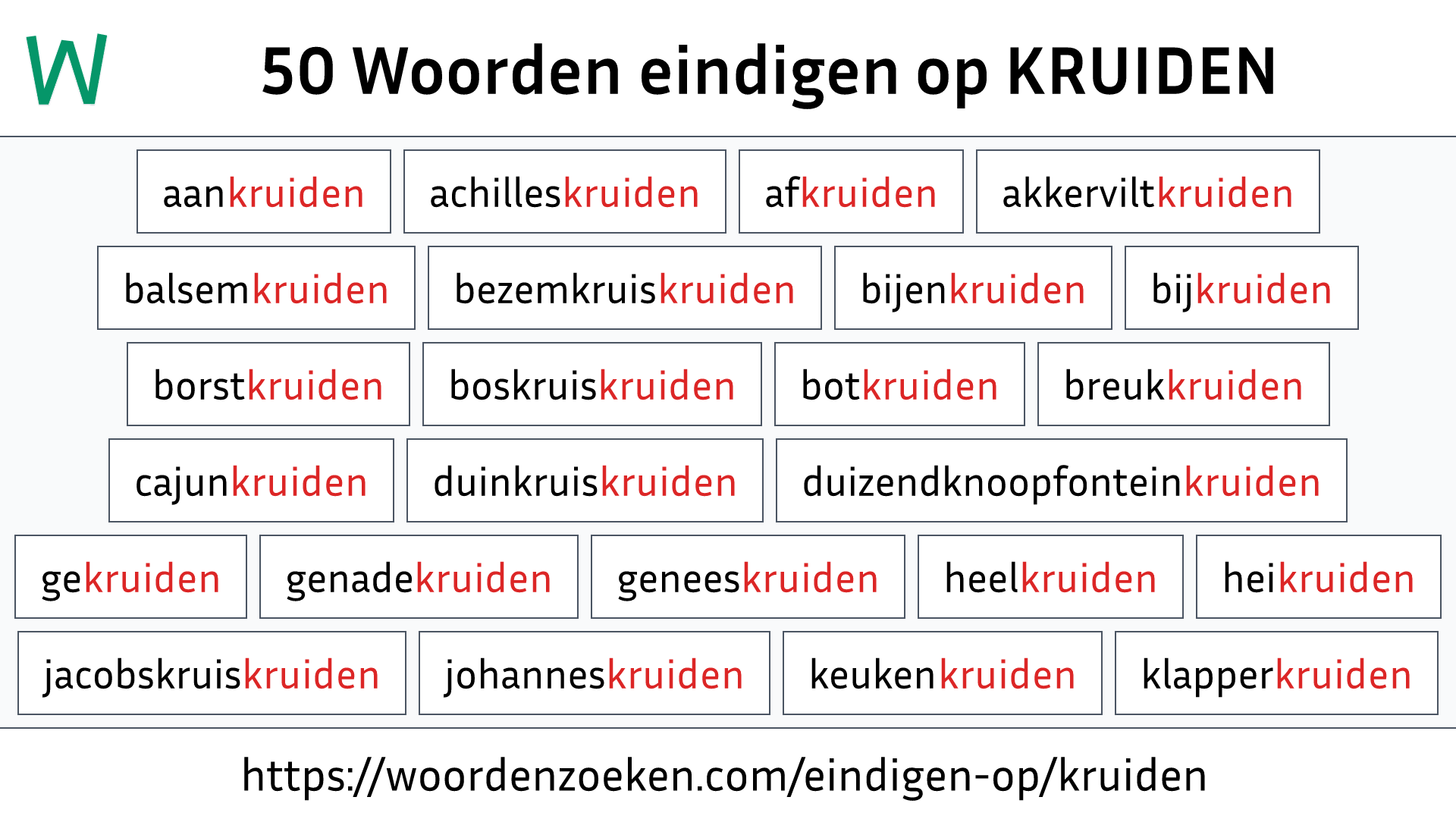 Woorden eindigen op KRUIDEN