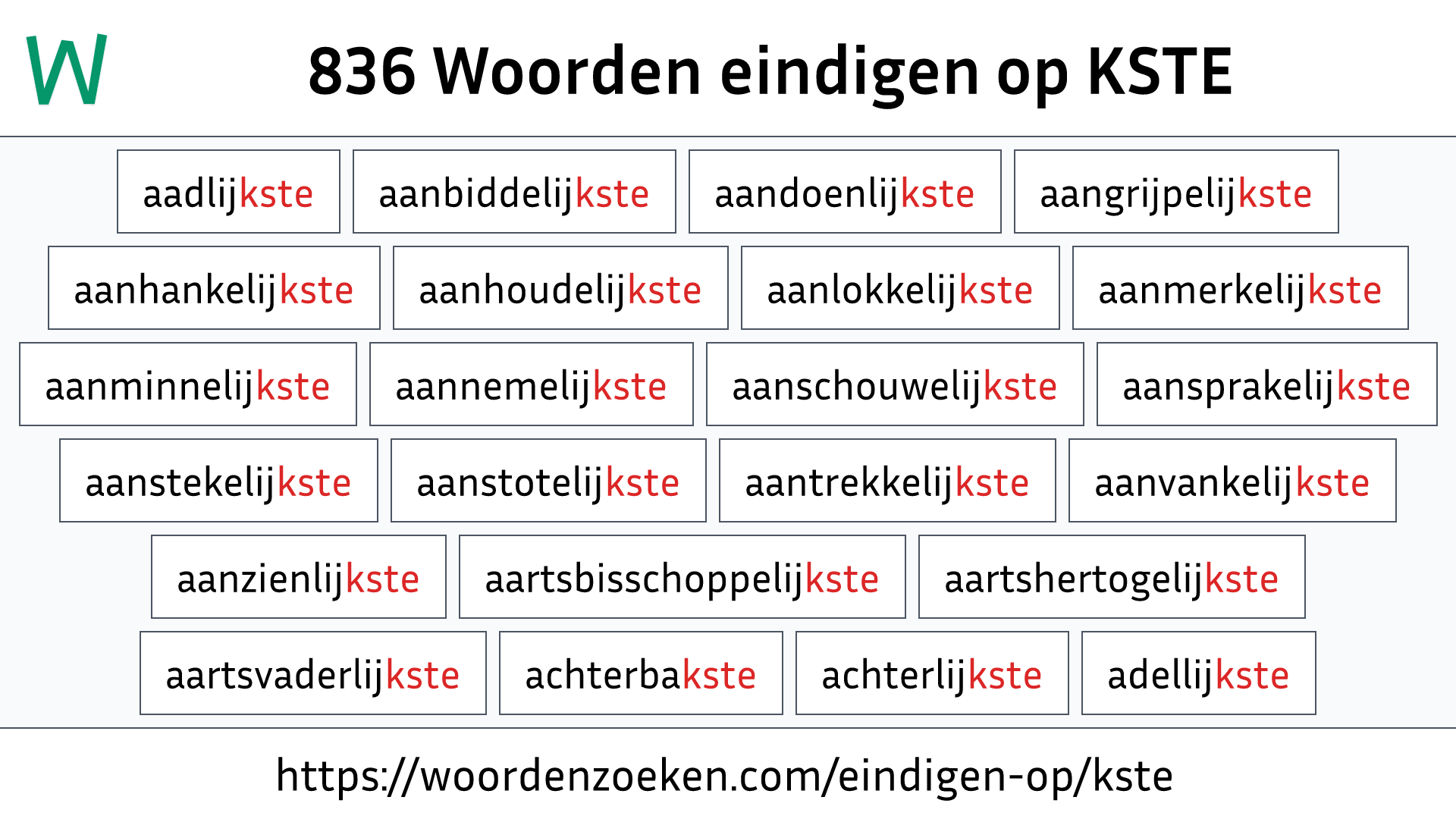 Woorden eindigen op KSTE