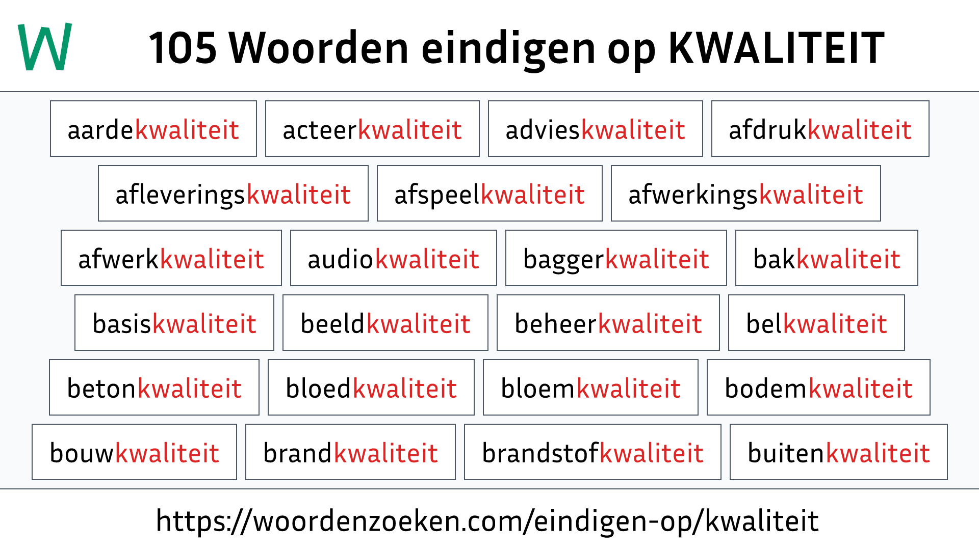 Woorden eindigen op KWALITEIT