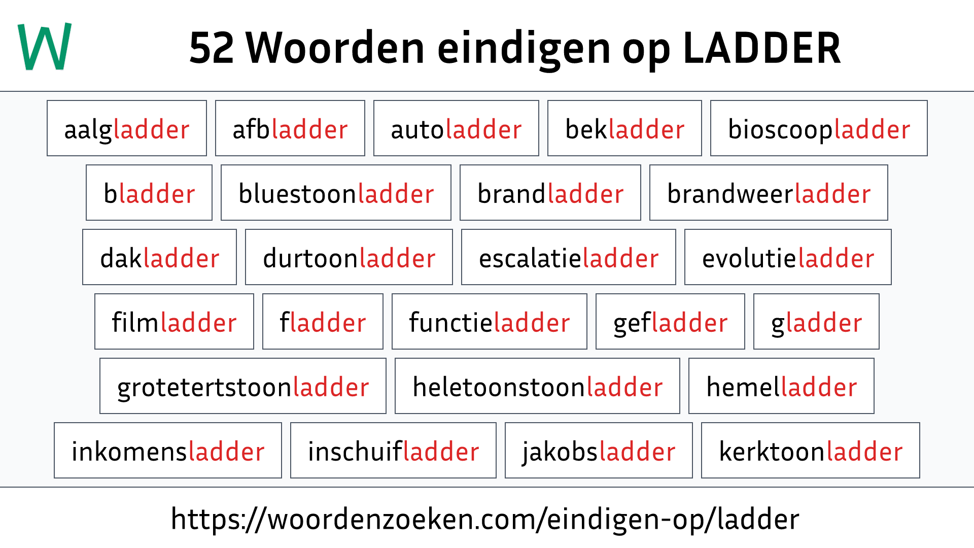 Woorden eindigen op LADDER