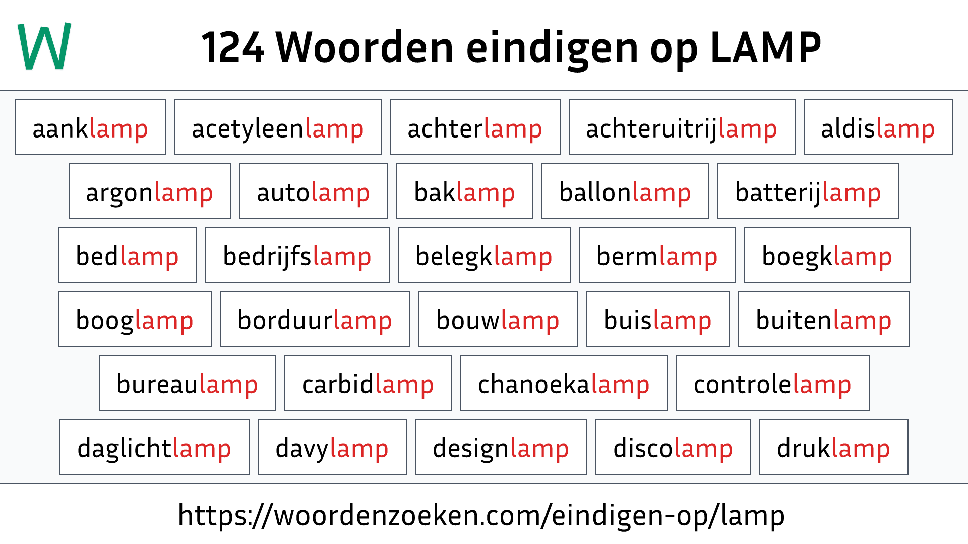 Woorden eindigen op LAMP