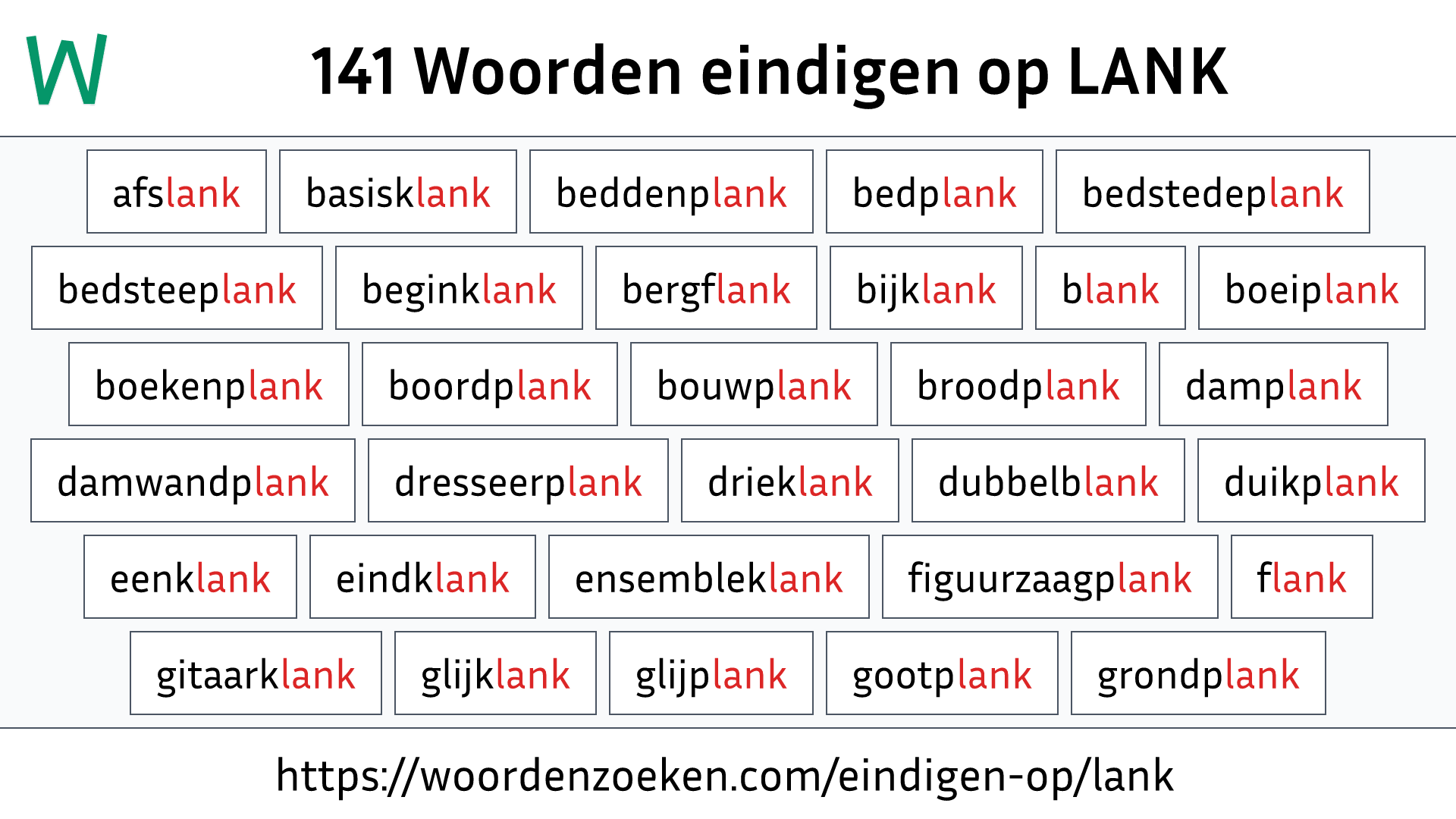 Woorden eindigen op LANK