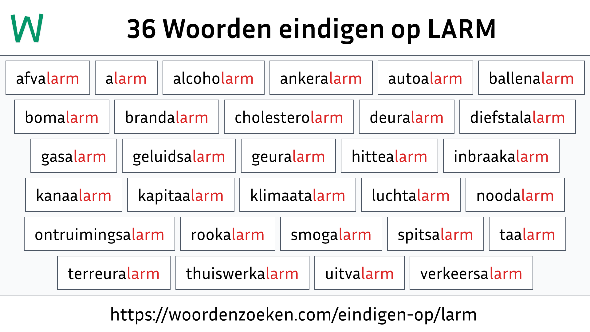 Woorden eindigen op LARM
