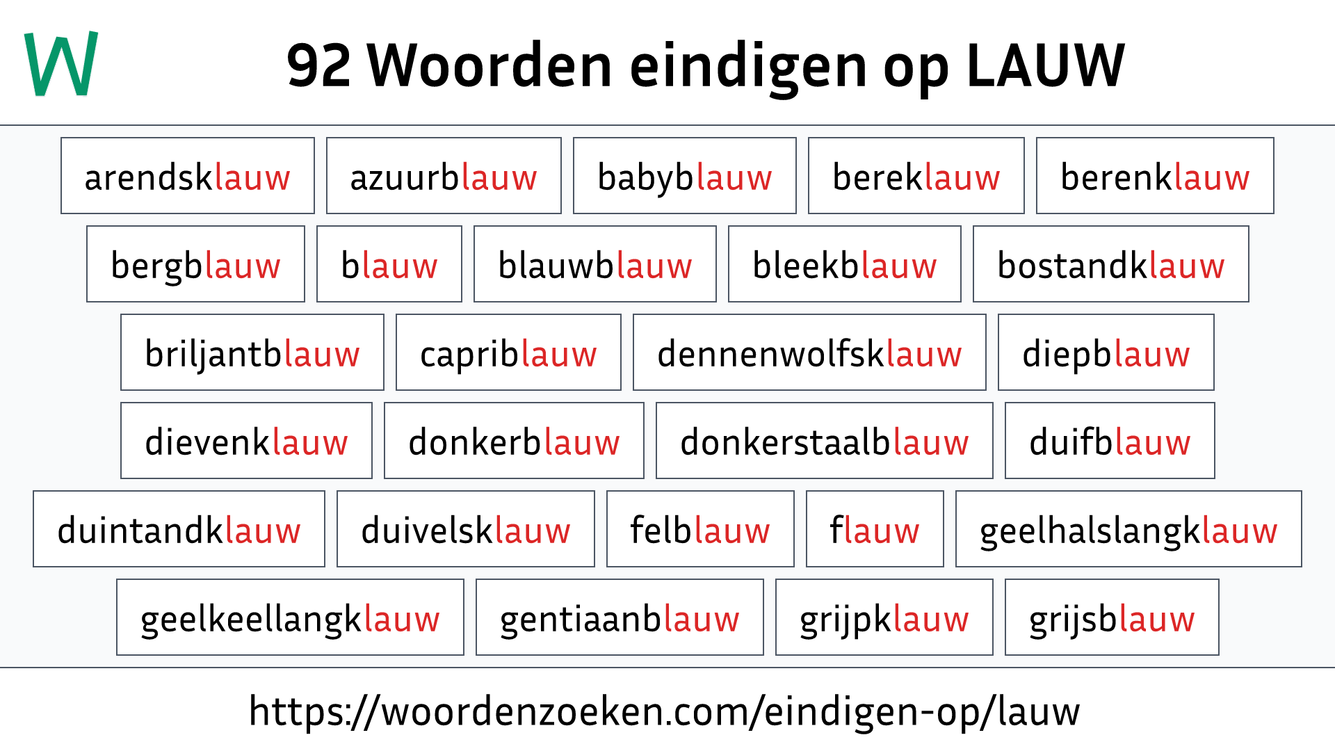 Woorden eindigen op LAUW