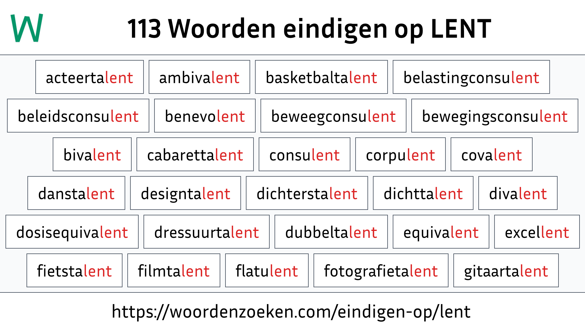 Woorden eindigen op LENT