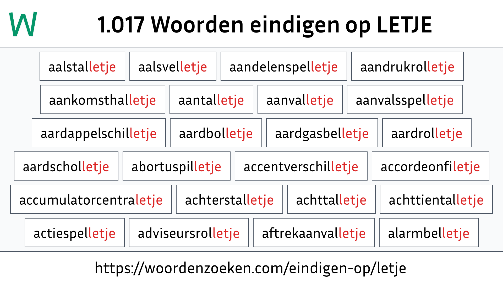 Woorden eindigen op LETJE