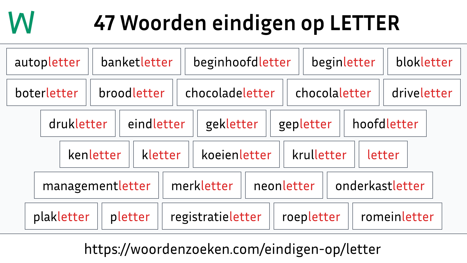 Woorden eindigen op LETTER