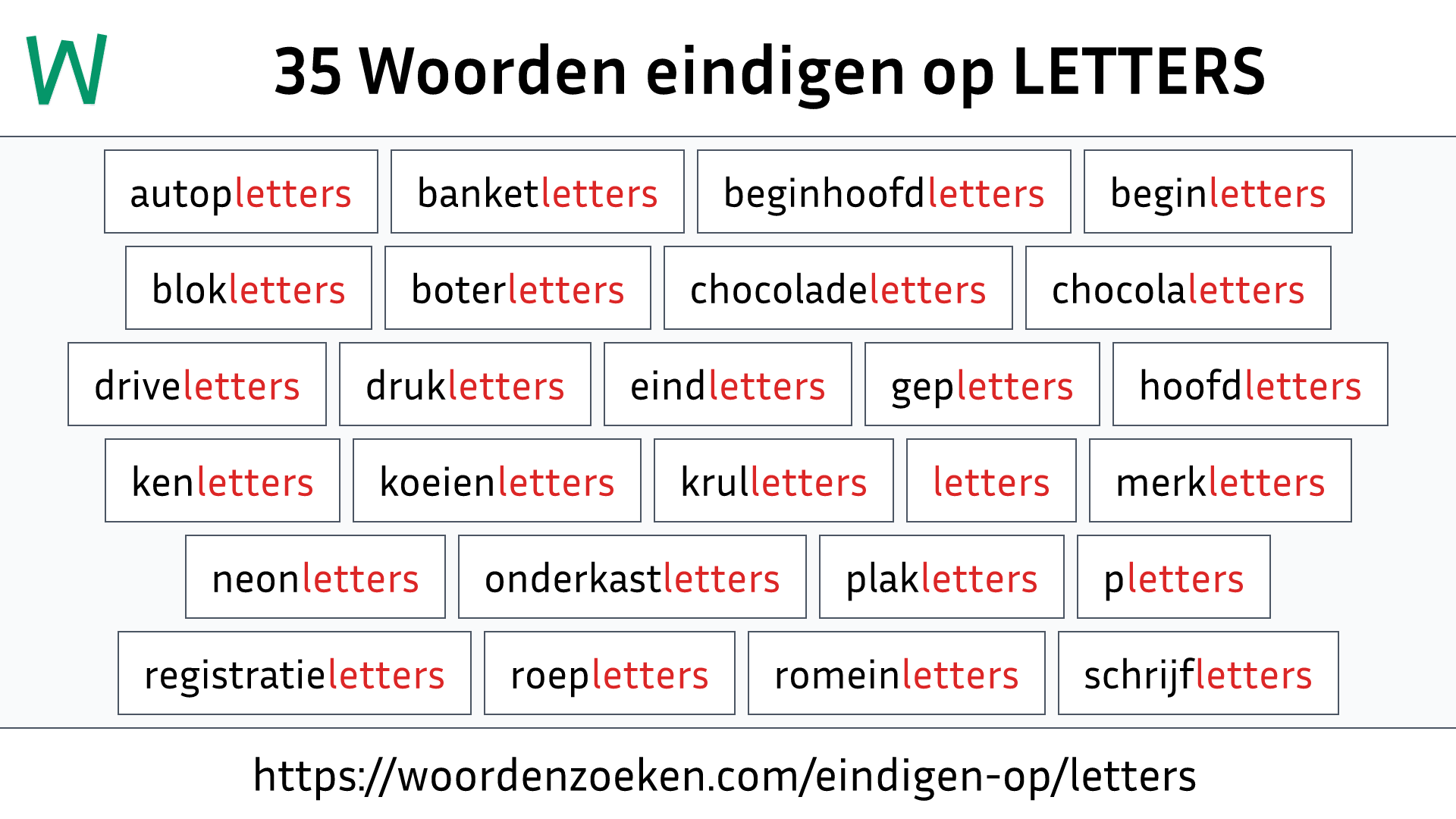 Woorden eindigen op LETTERS