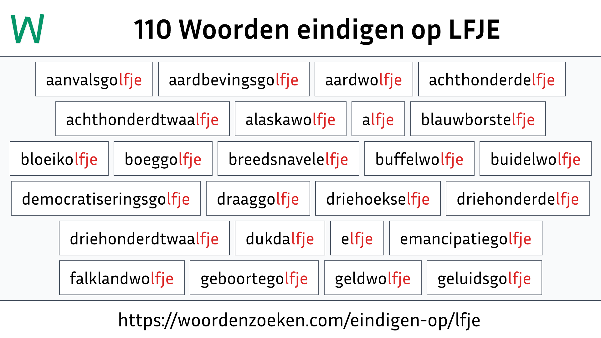 Woorden eindigen op LFJE