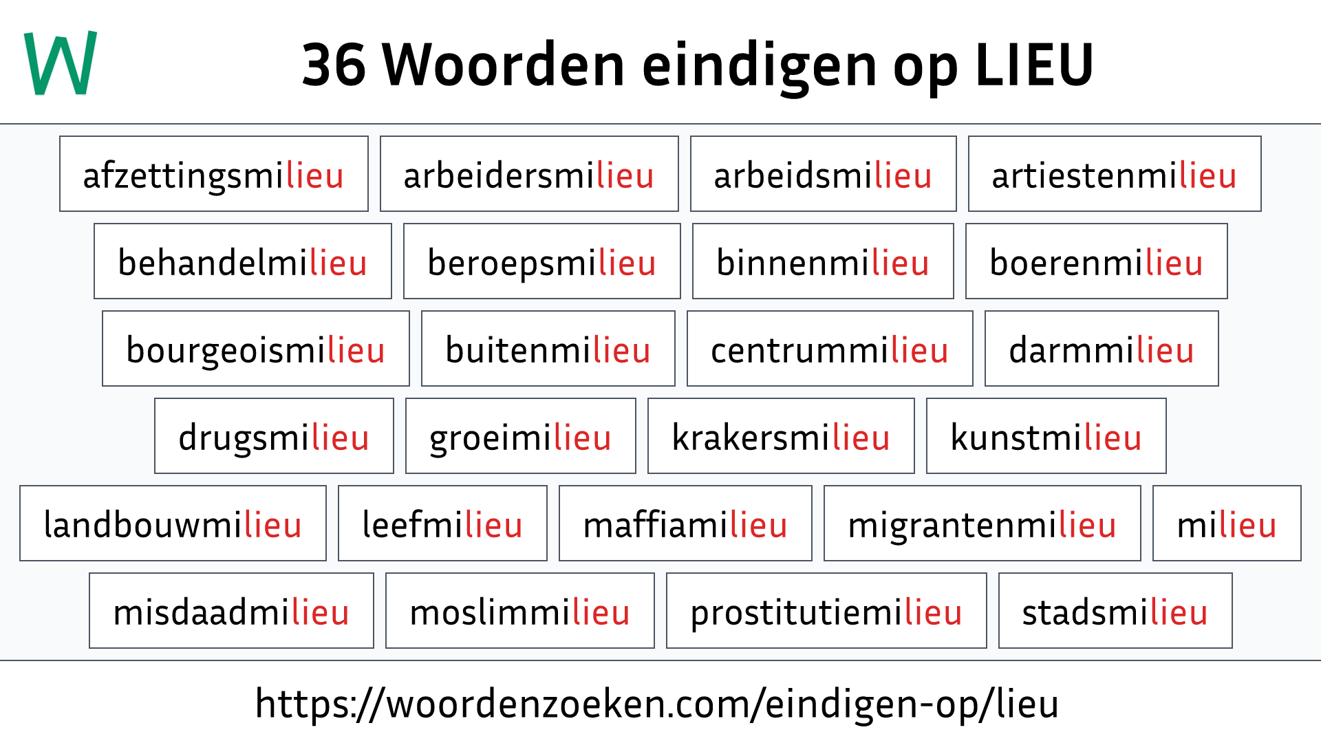 Woorden eindigen op LIEU