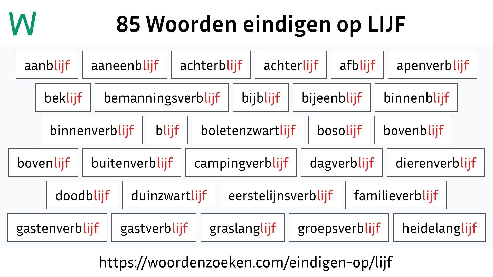 Woorden eindigen op LIJF