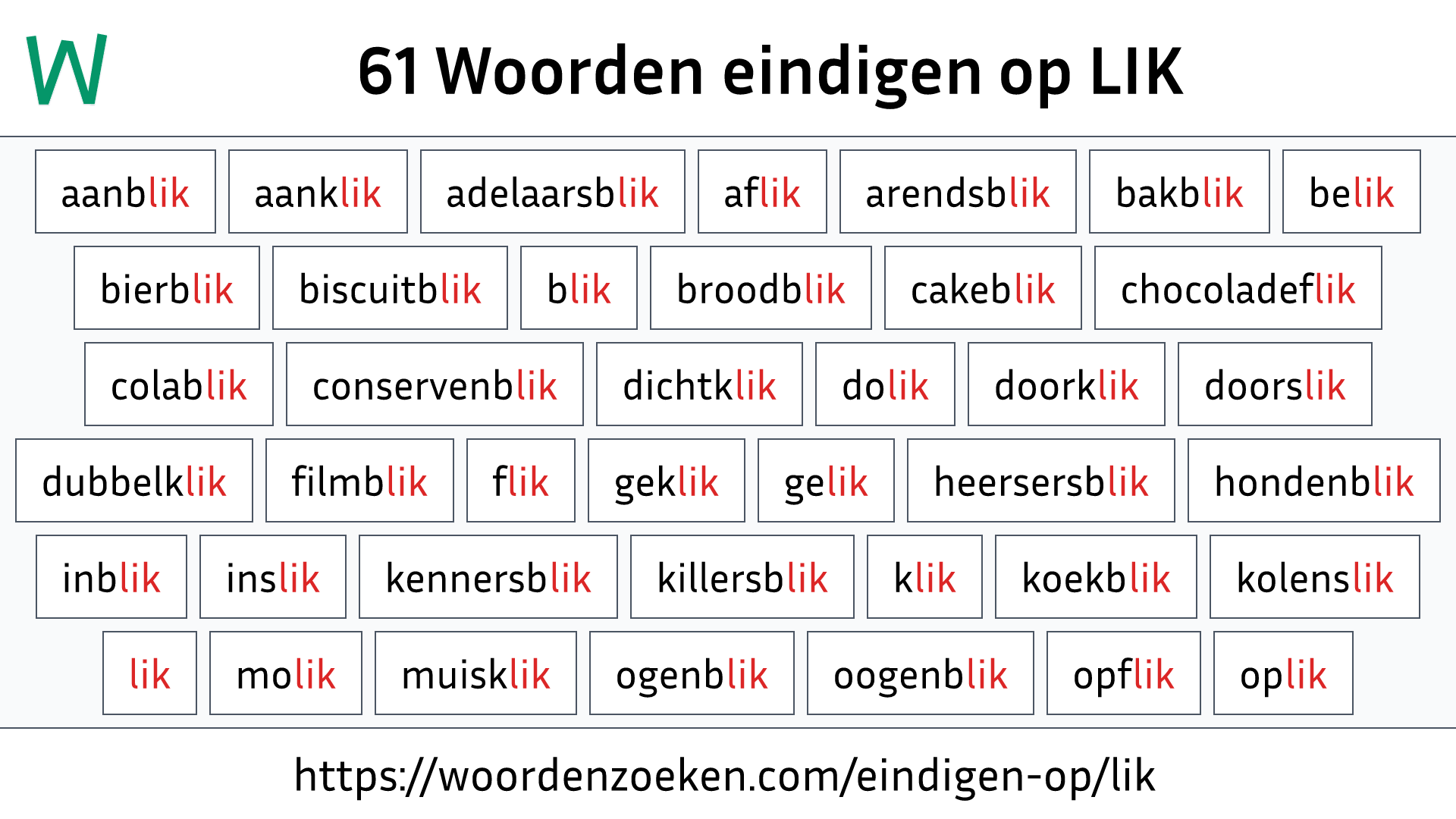 Woorden eindigen op LIK