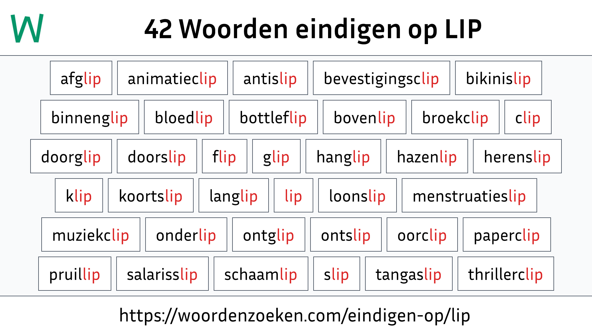 Woorden eindigen op LIP