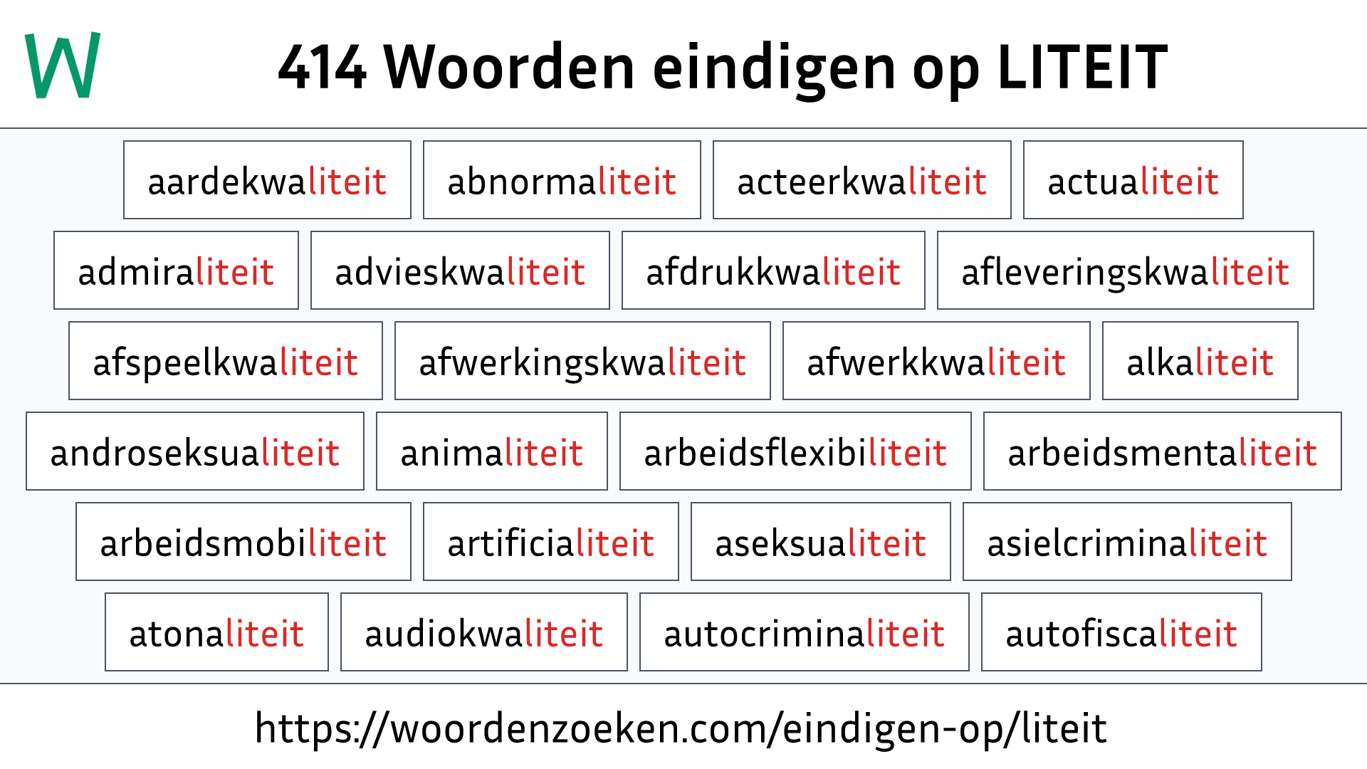 Woorden eindigen op LITEIT