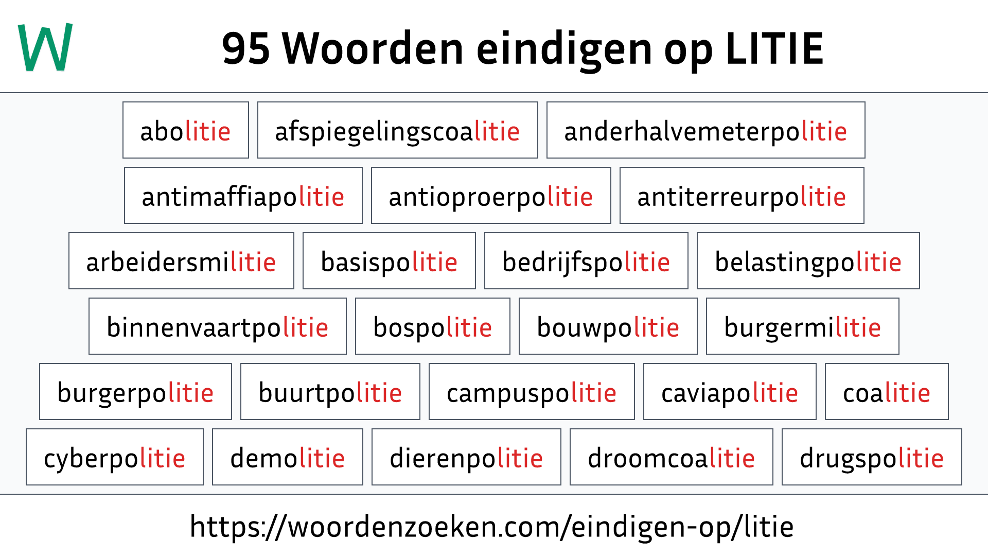 Woorden eindigen op LITIE