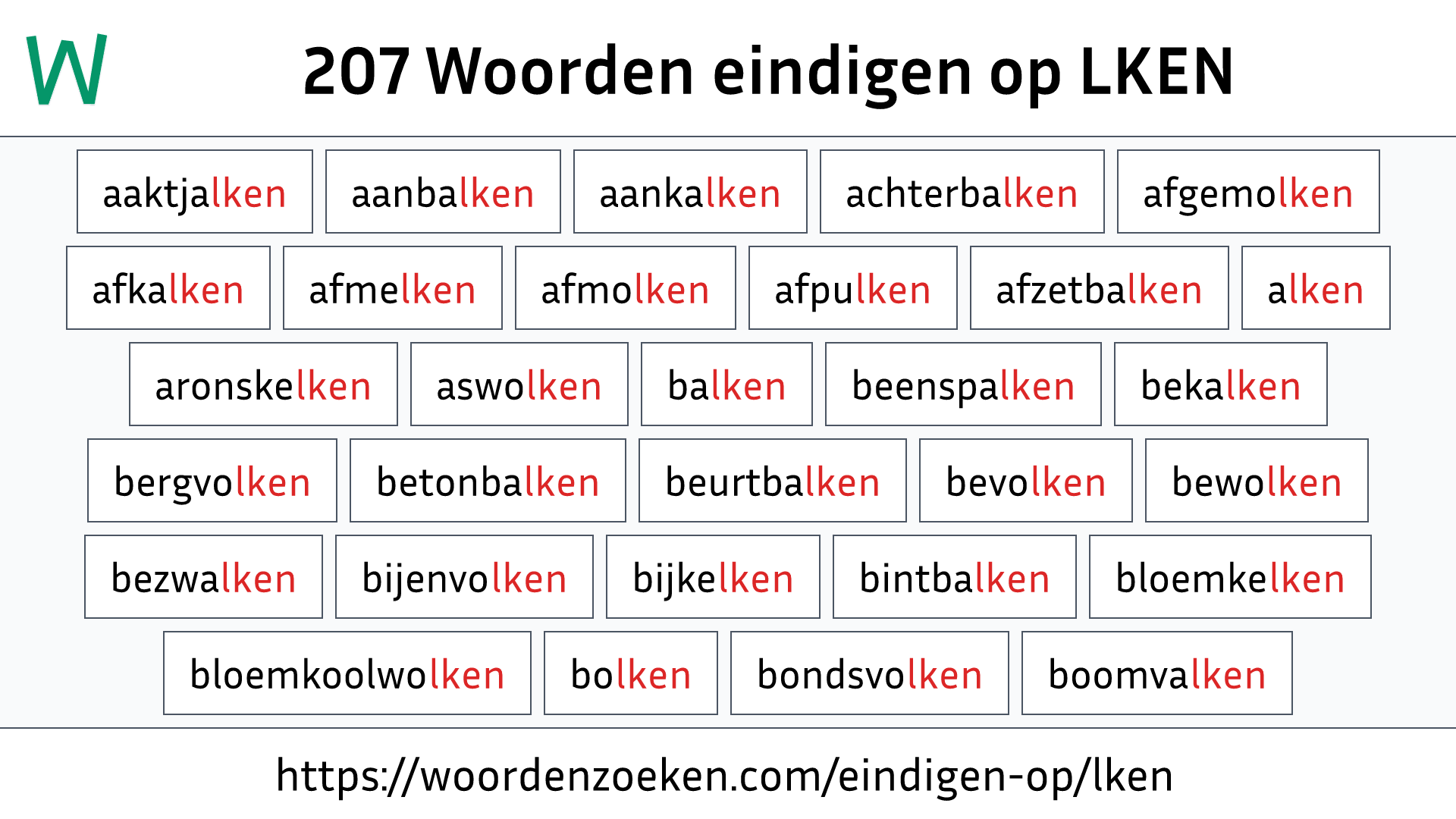 Woorden eindigen op LKEN