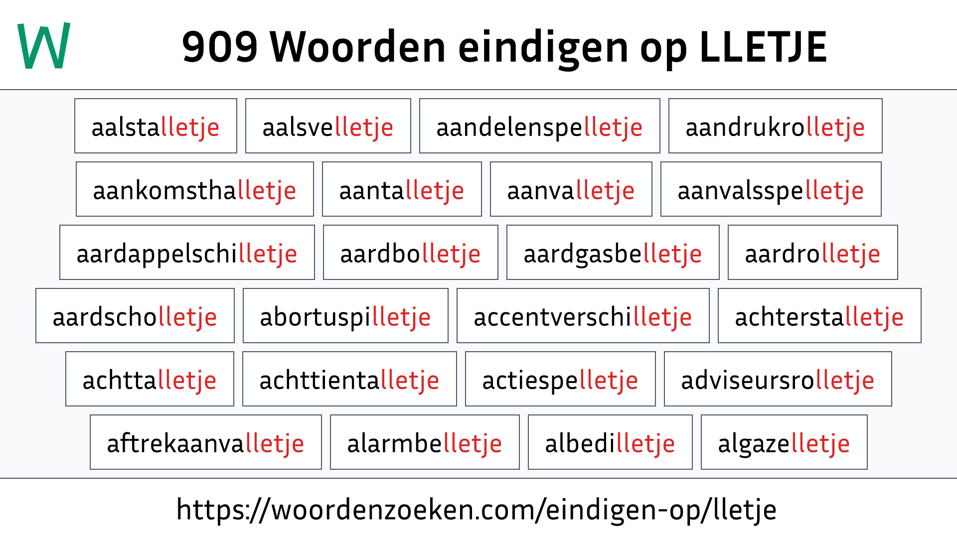 Woorden eindigen op LLETJE