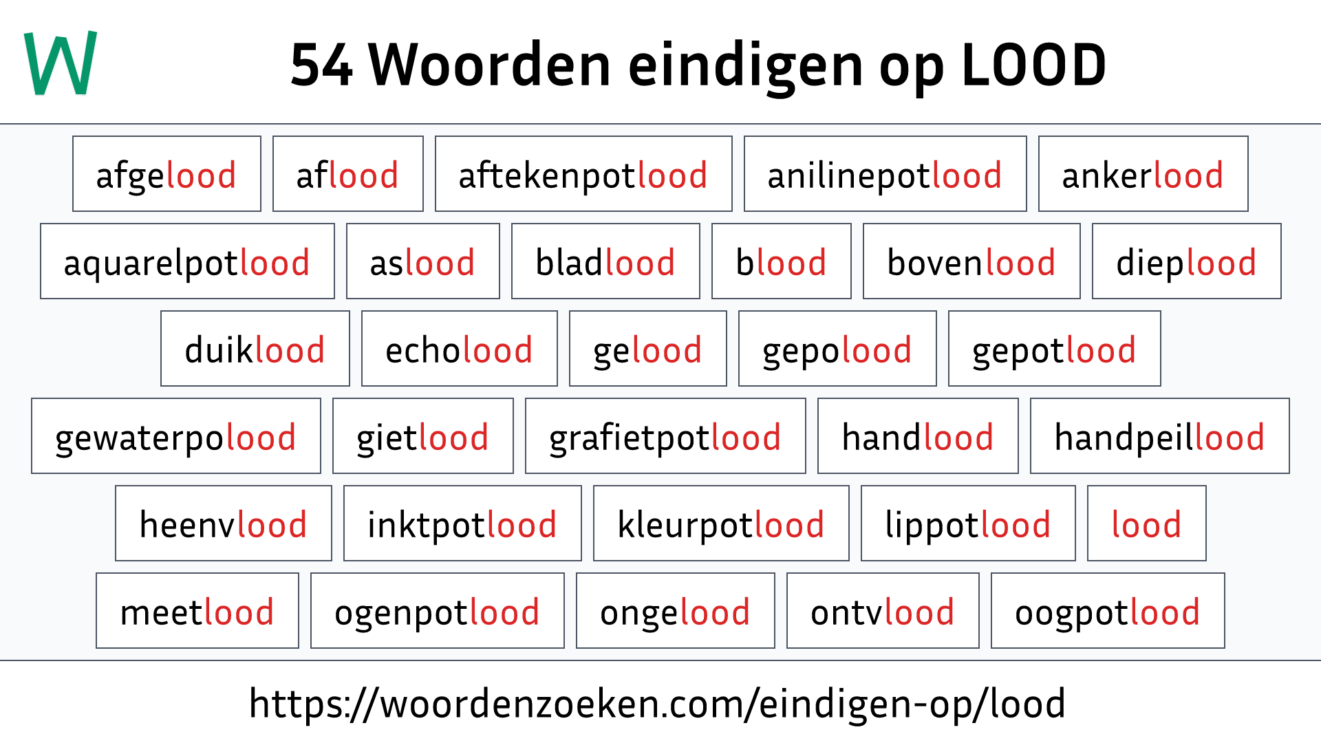 Woorden eindigen op LOOD