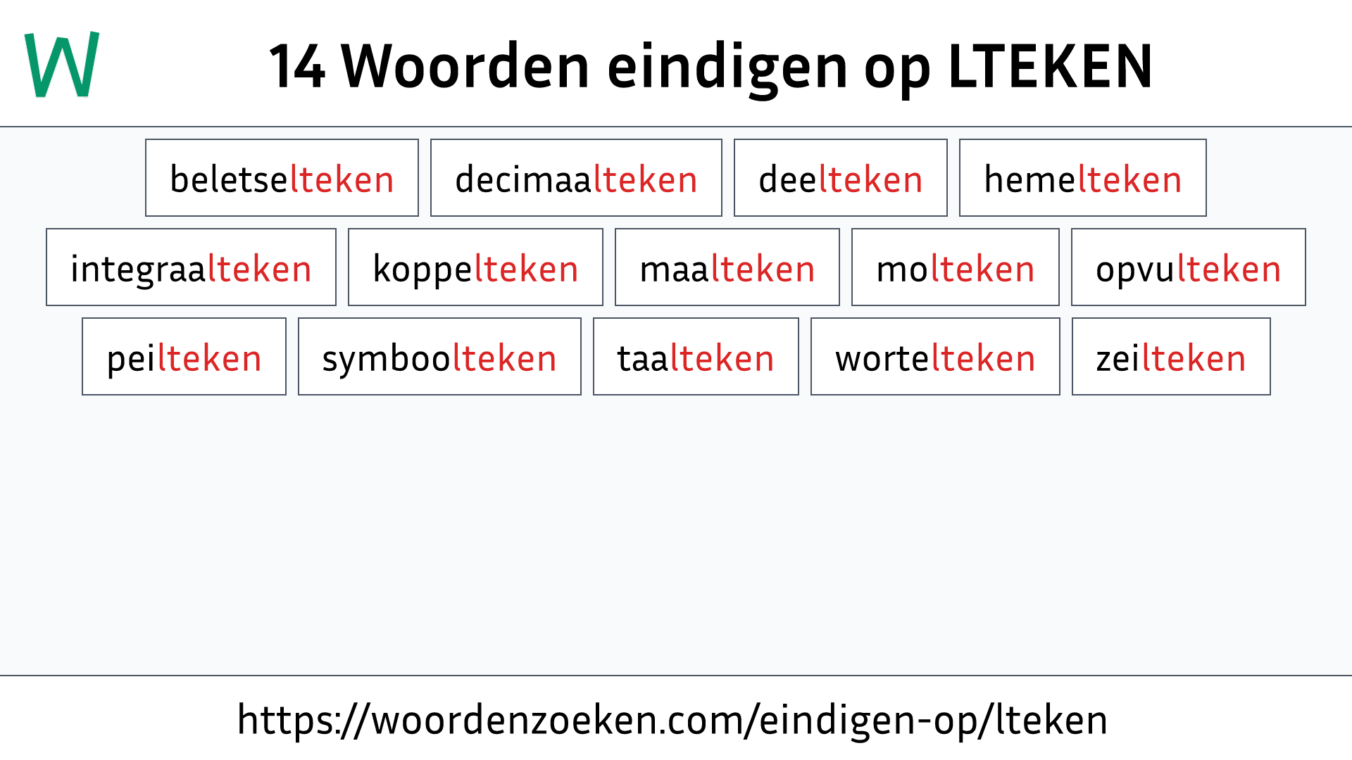 Woorden eindigen op LTEKEN