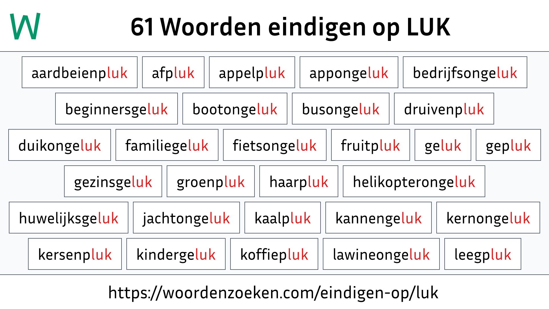 Woorden eindigen op LUK