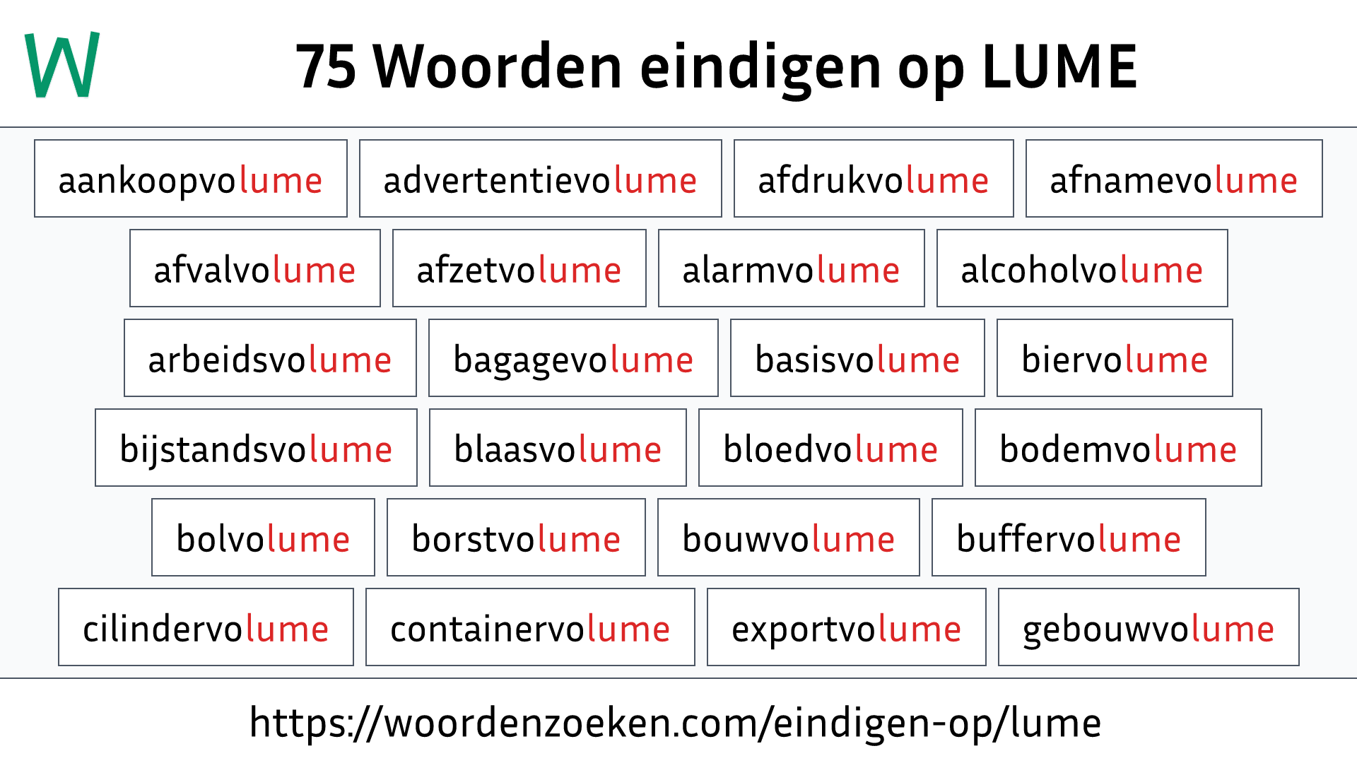 Woorden eindigen op LUME