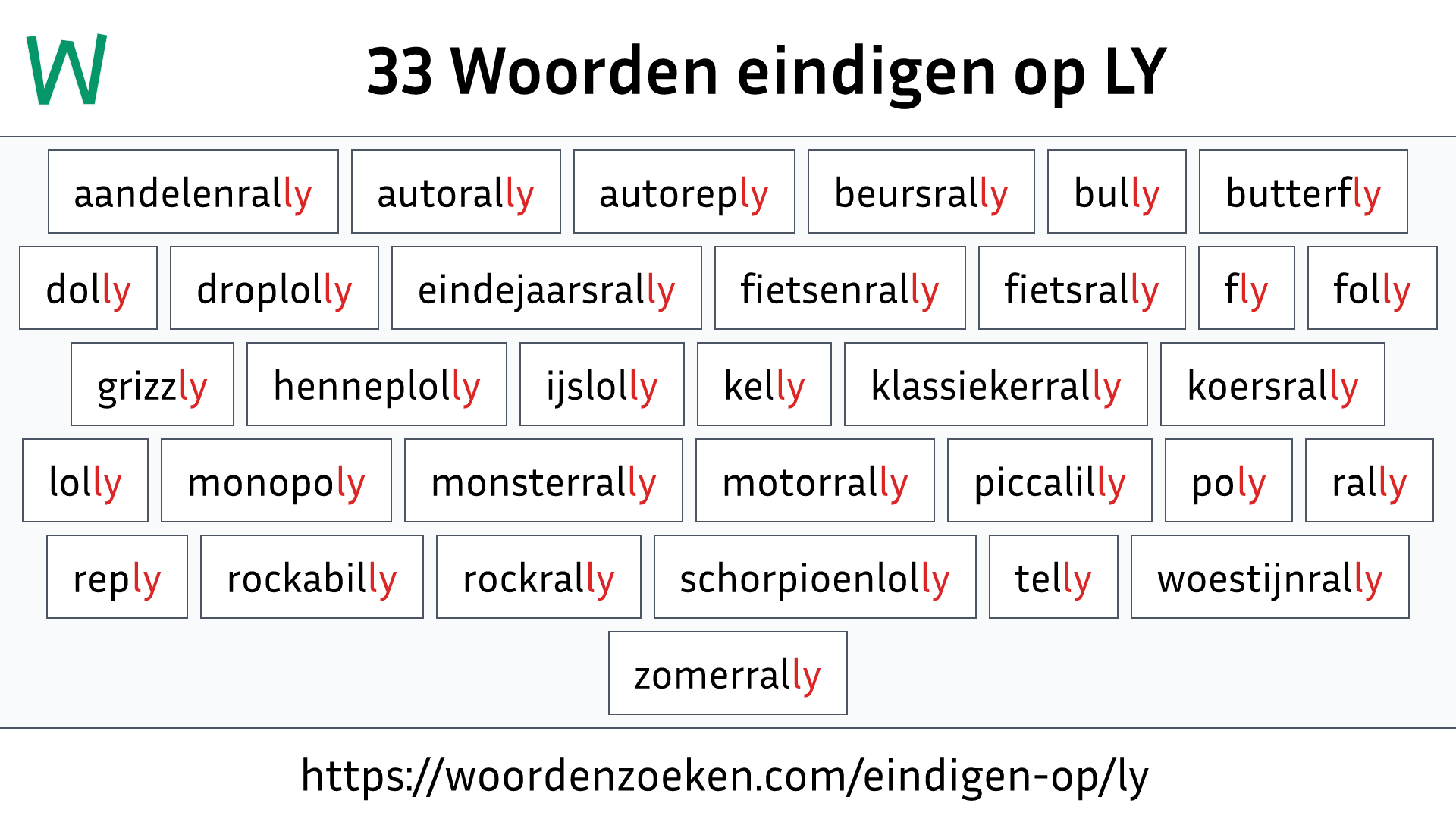 Woorden eindigen op LY