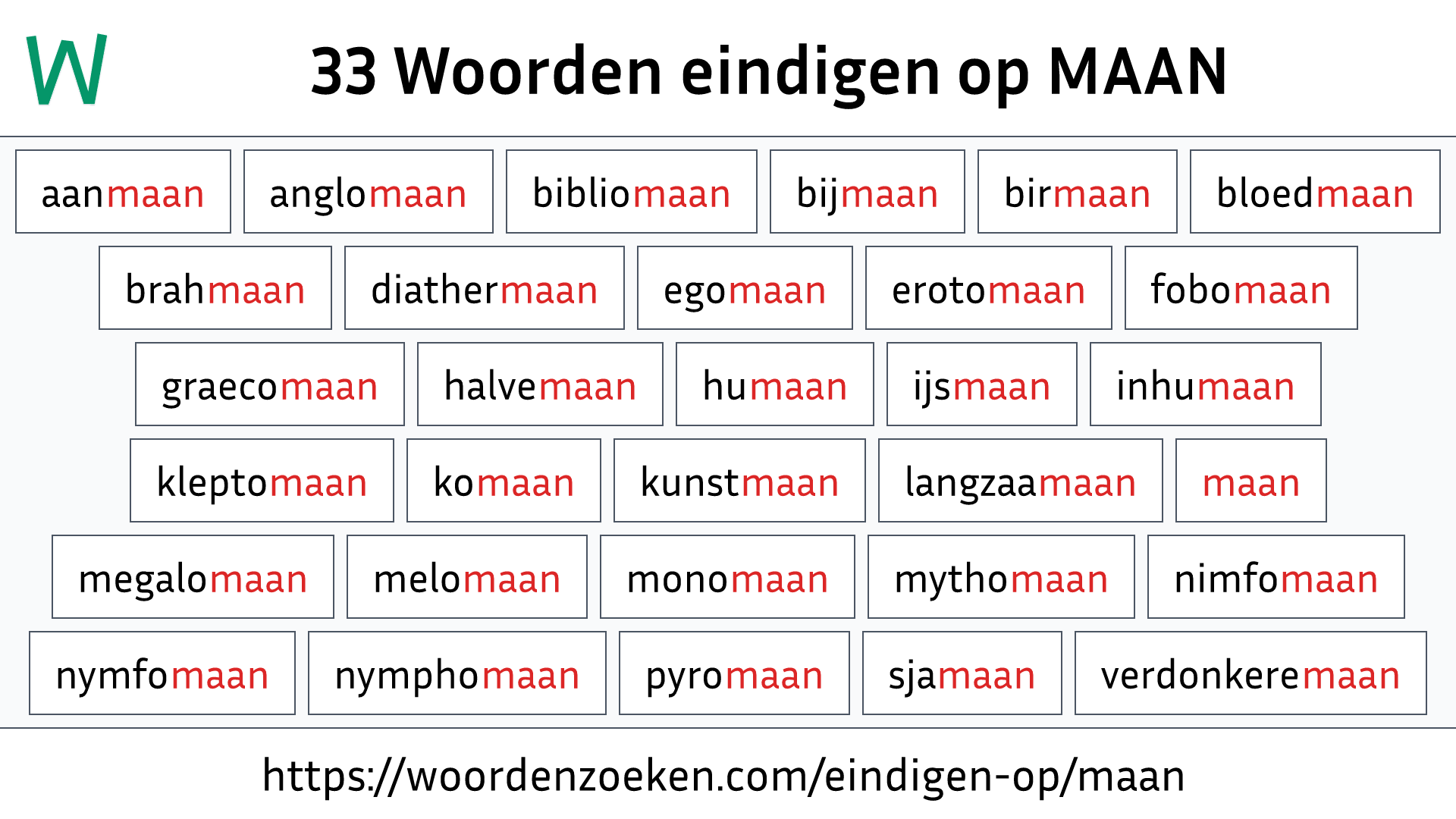 Woorden eindigen op MAAN