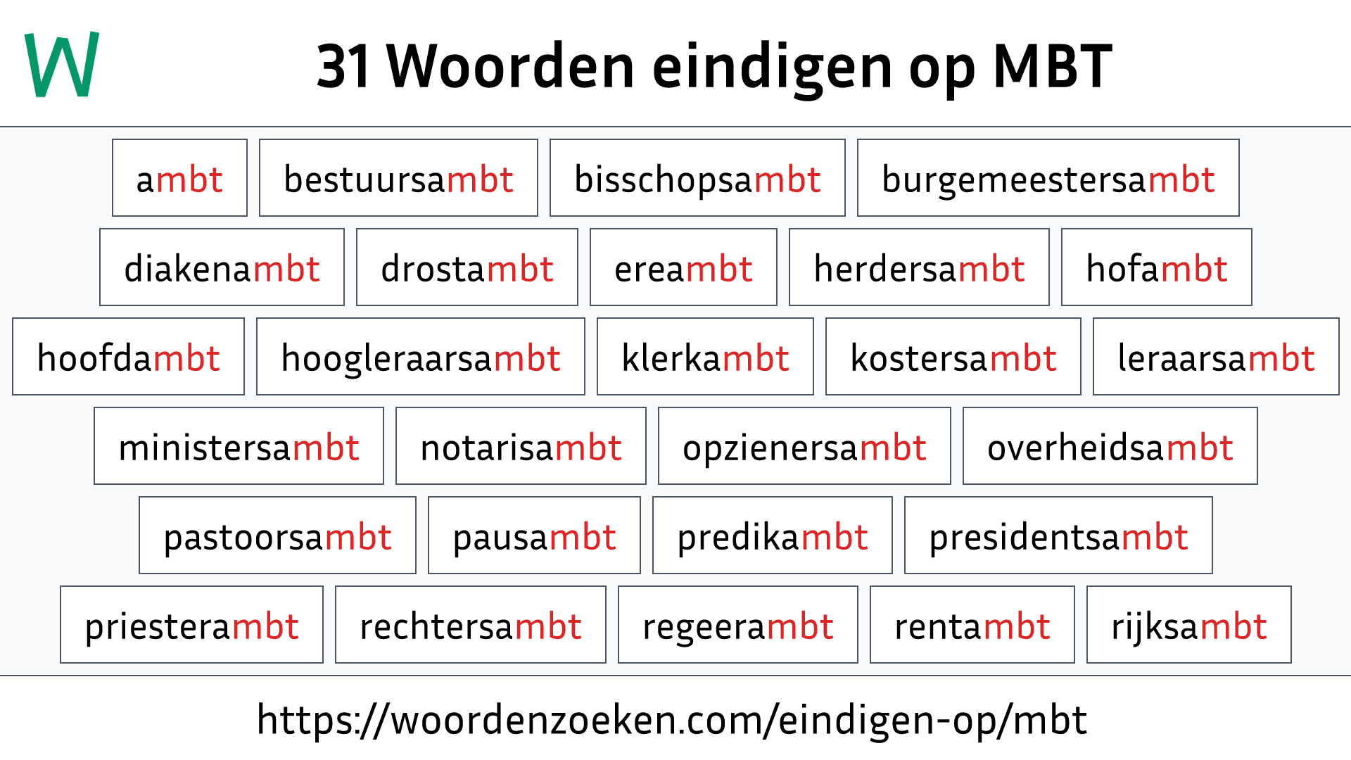 Woorden eindigen op MBT