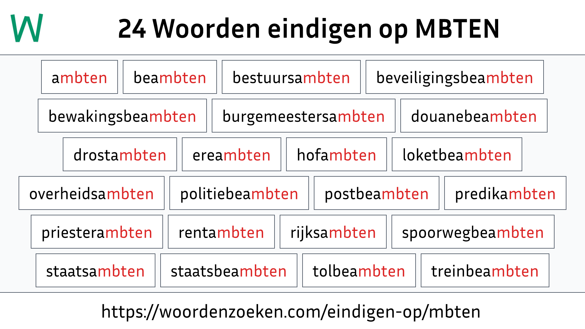 Woorden eindigen op MBTEN