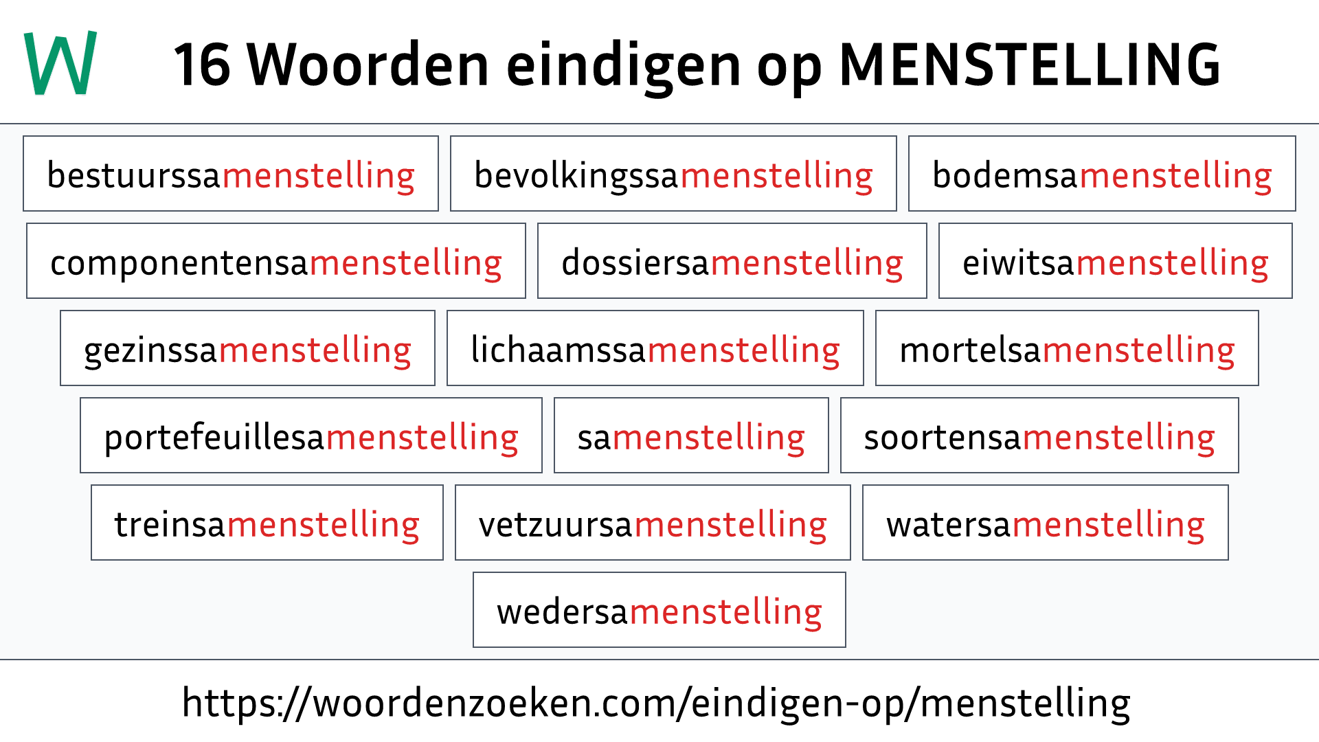 Woorden eindigen op MENSTELLING