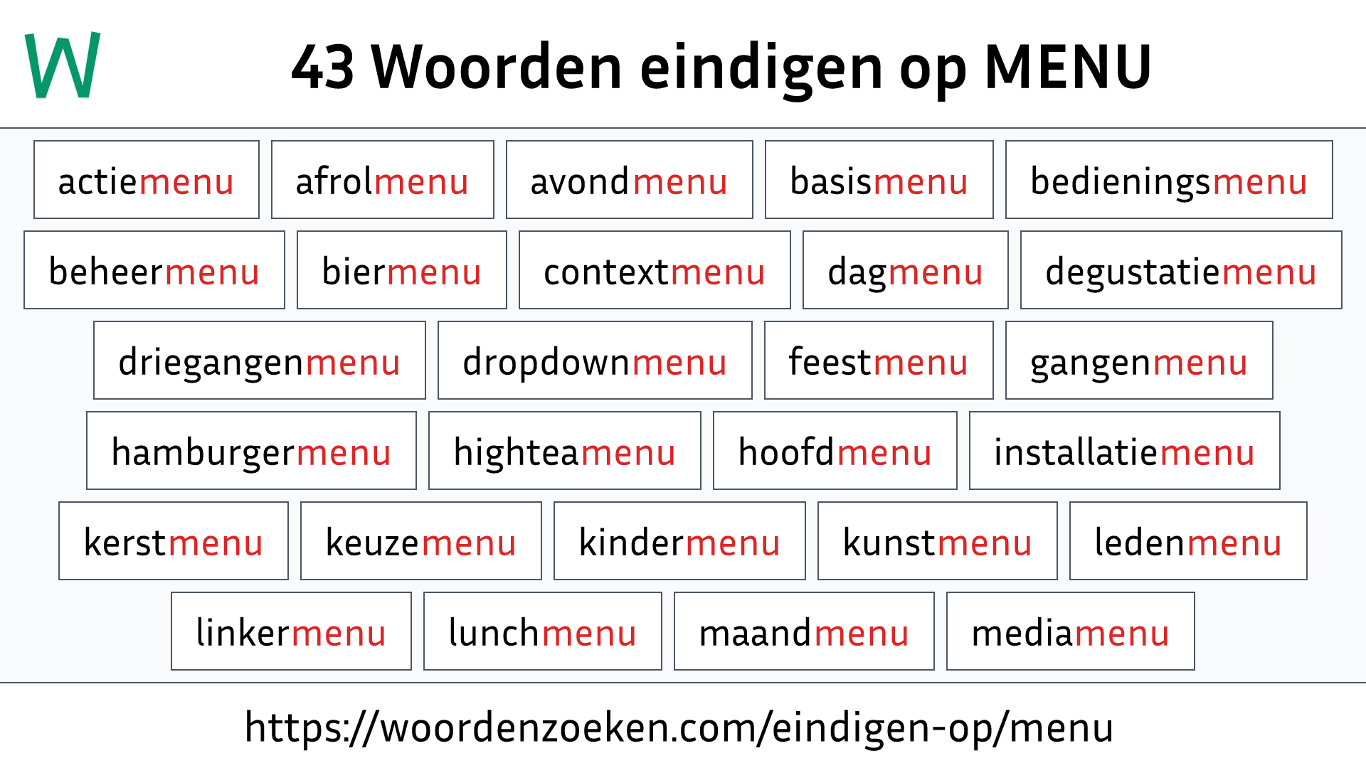Woorden eindigen op MENU