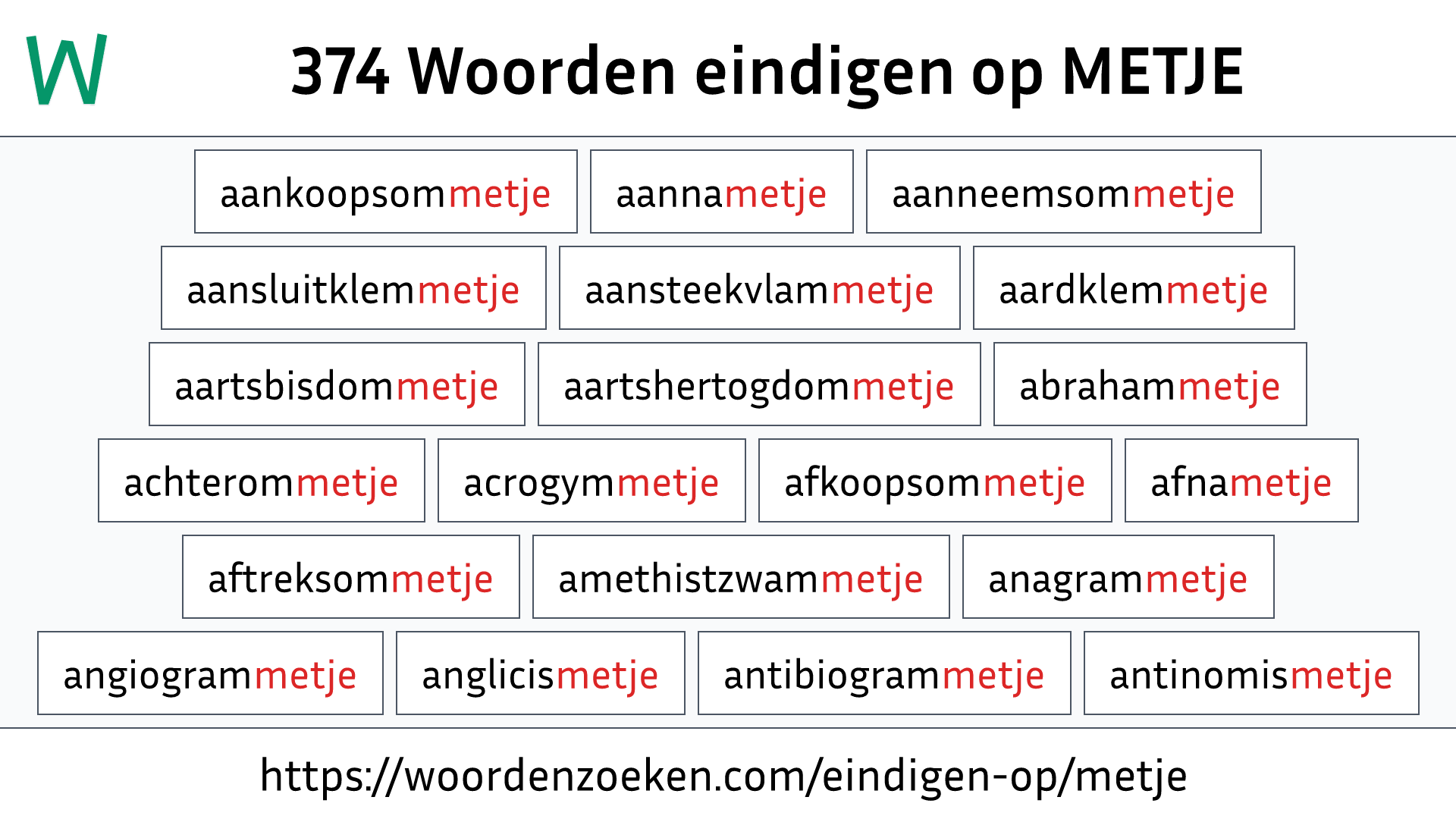 Woorden eindigen op METJE