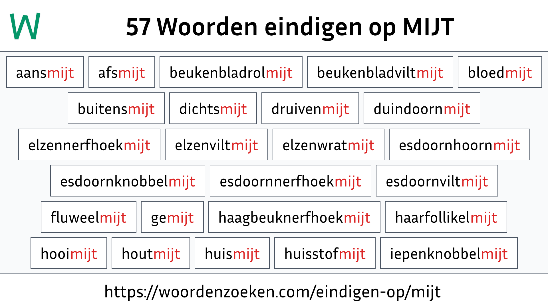 Woorden eindigen op MIJT