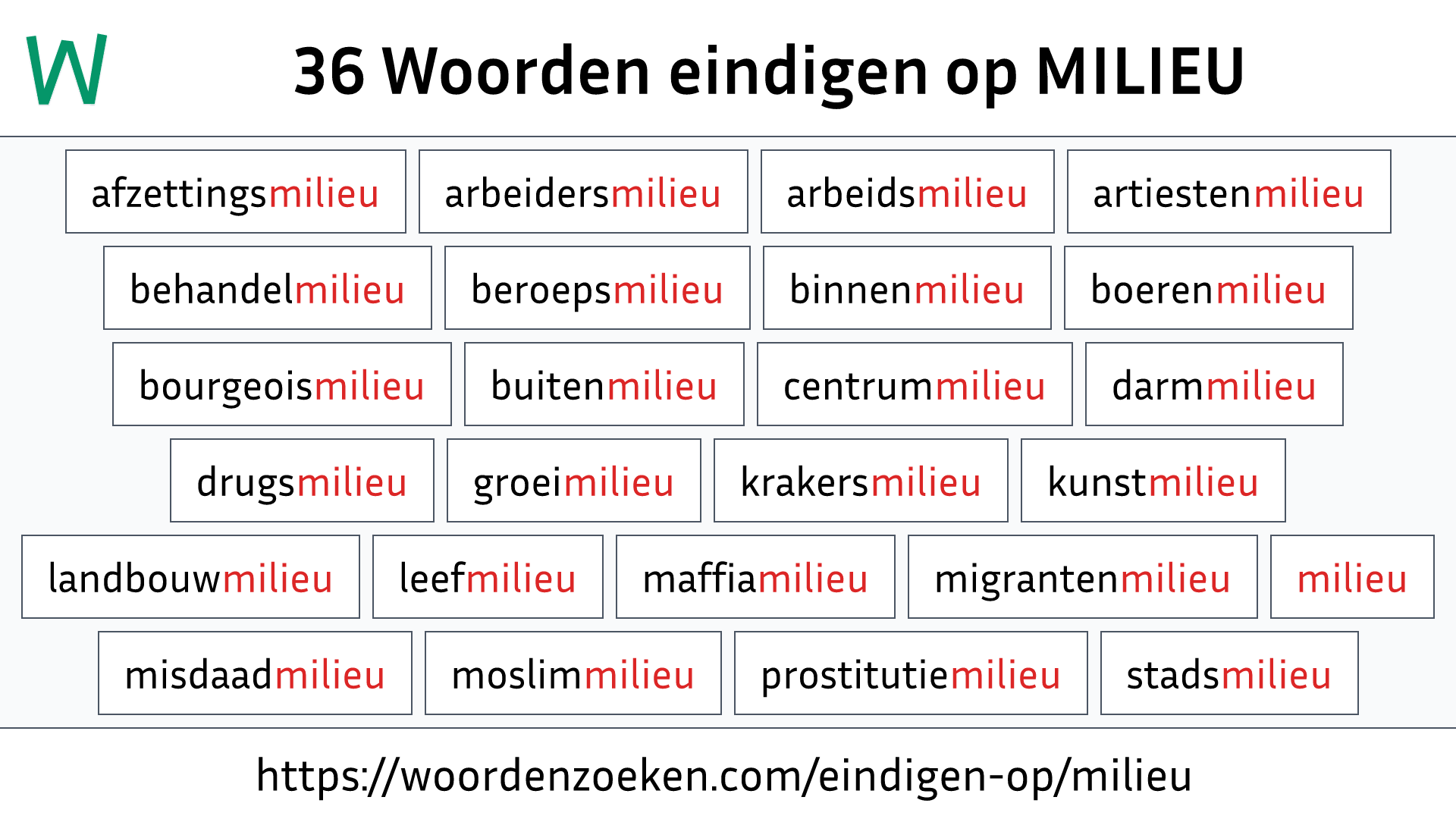 Woorden eindigen op MILIEU