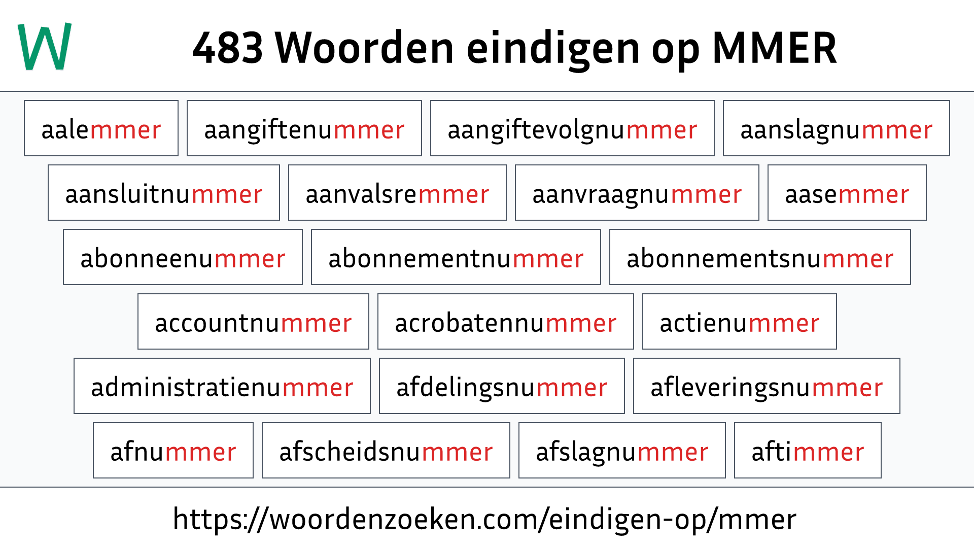 Woorden eindigen op MMER
