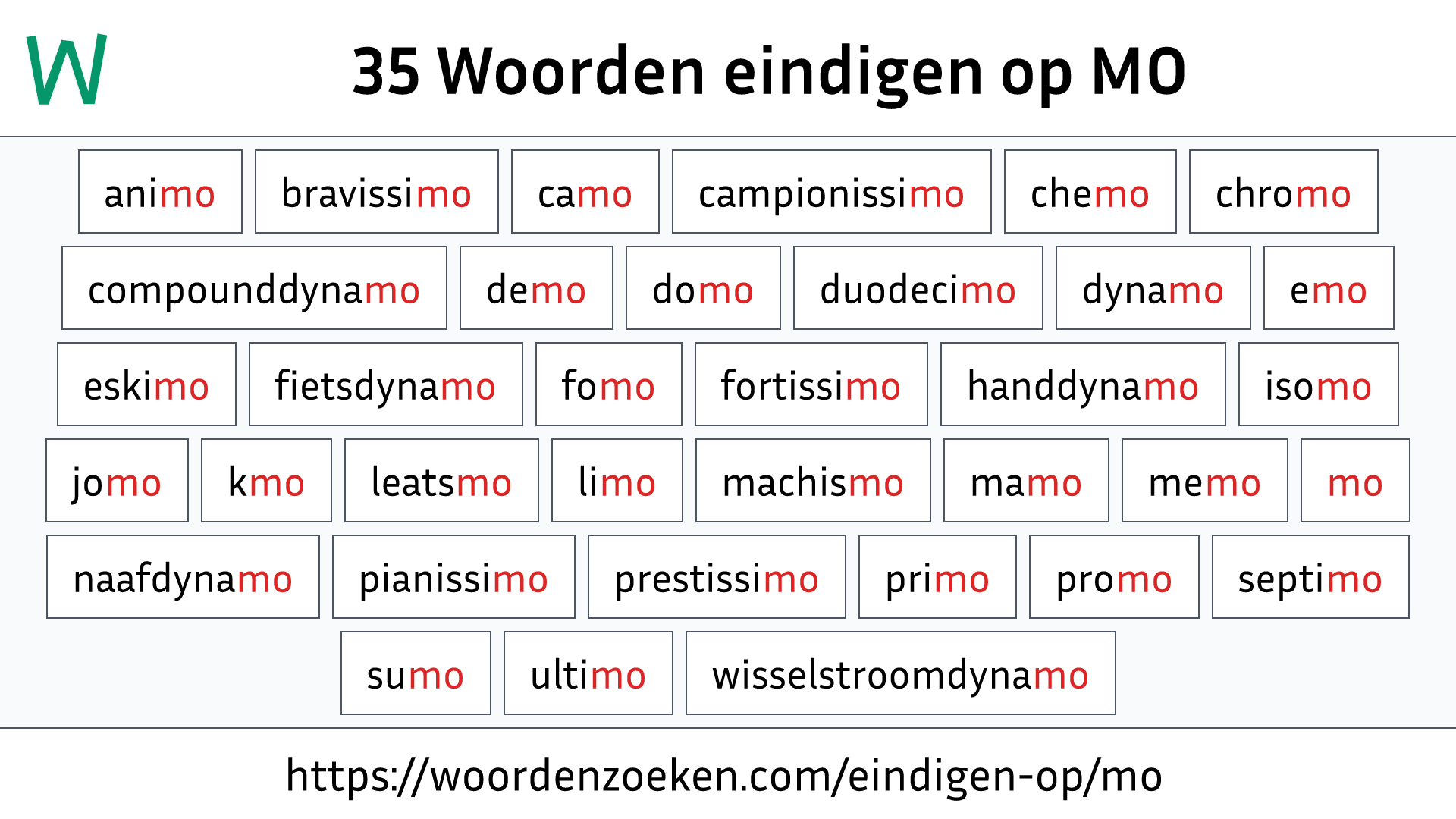 Woorden eindigen op MO