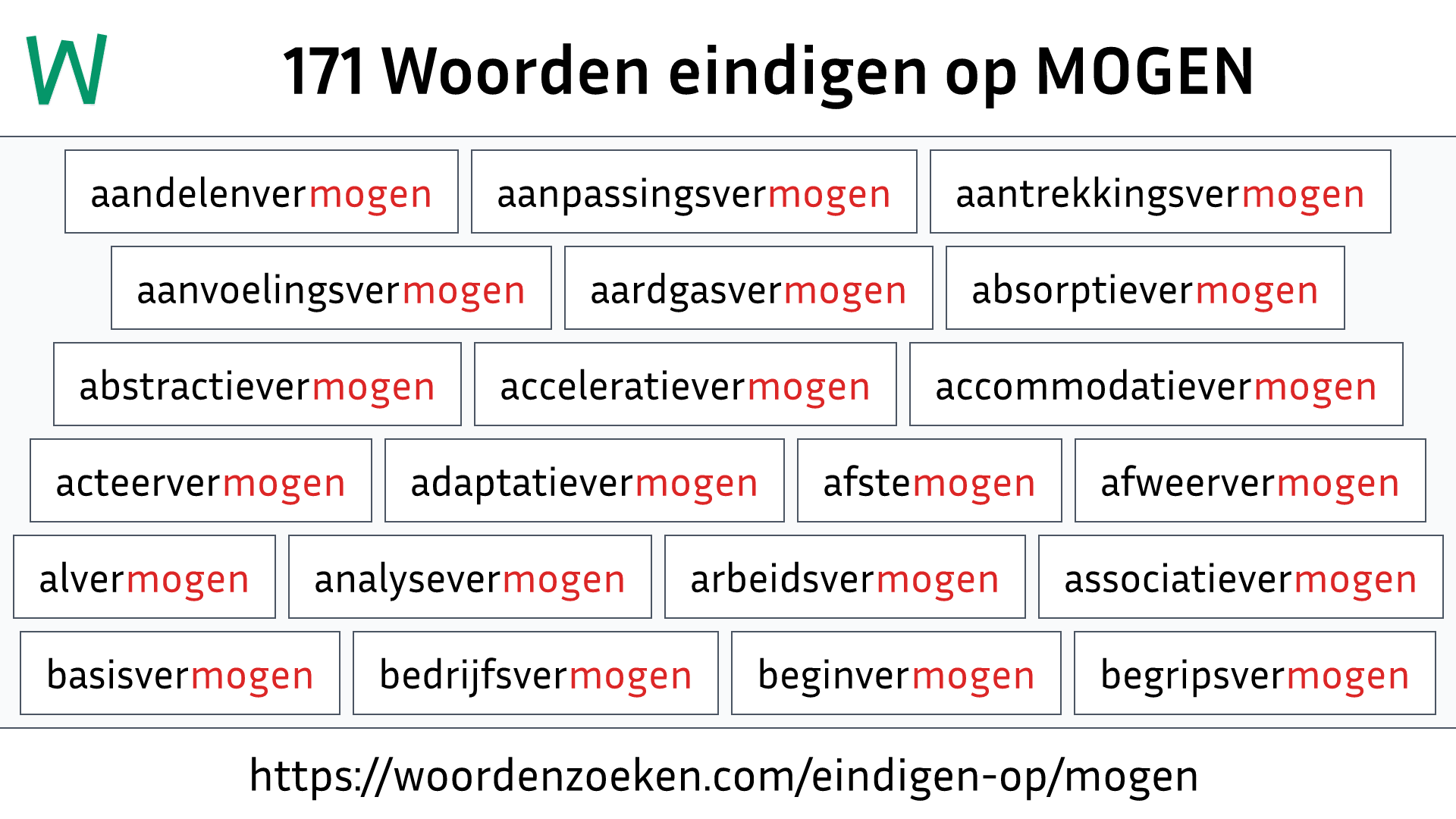 Woorden eindigen op MOGEN