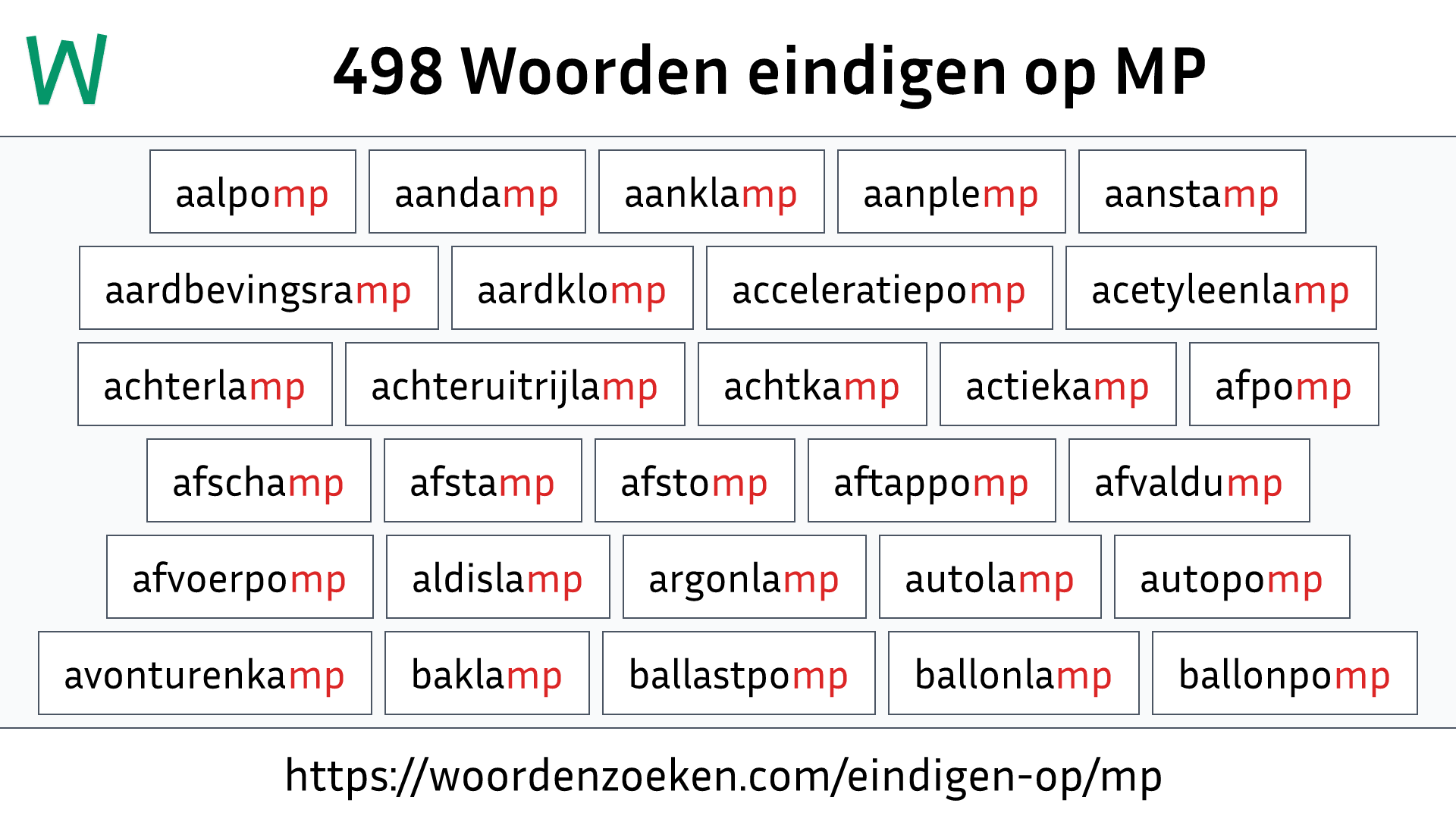 Woorden eindigen op MP