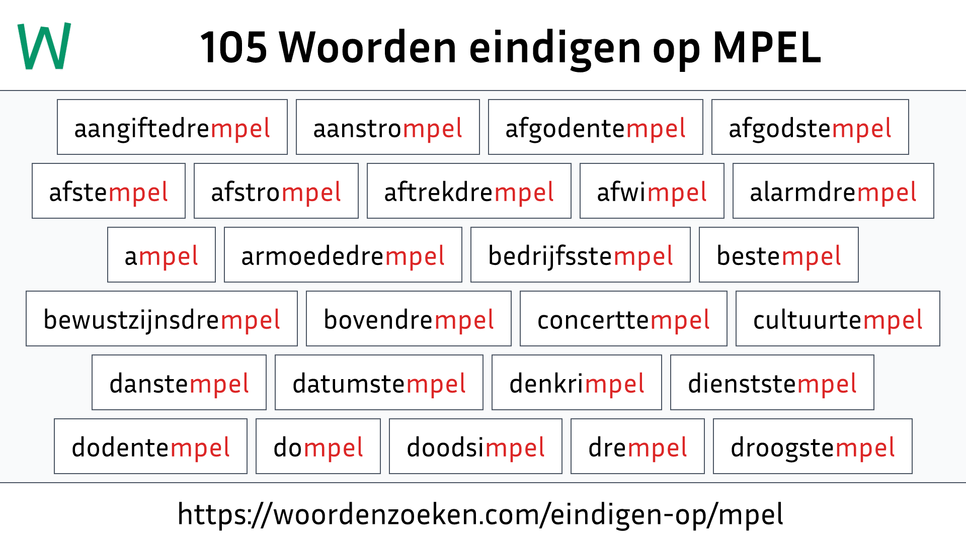 Woorden eindigen op MPEL