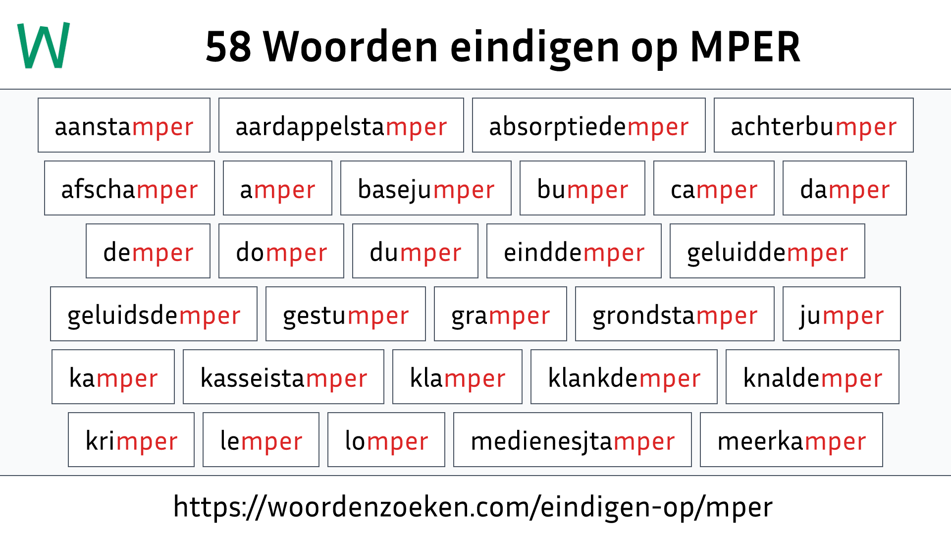 Woorden eindigen op MPER