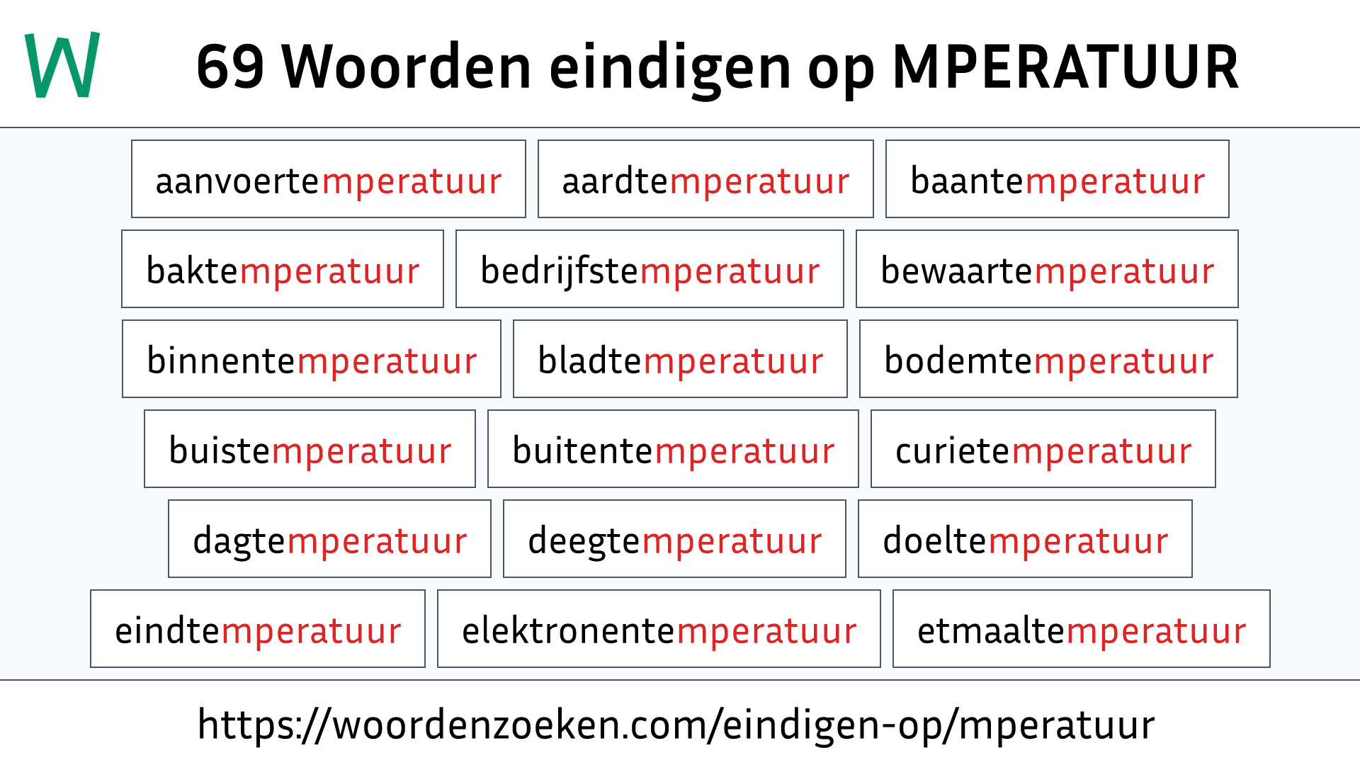 Woorden eindigen op MPERATUUR