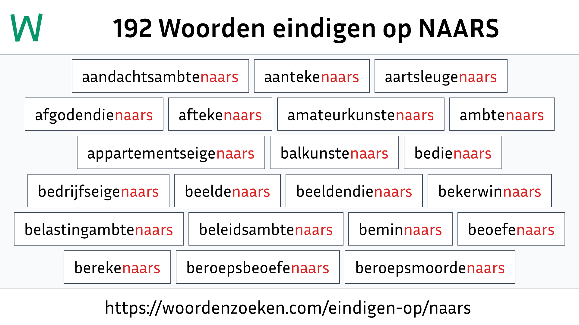 Woorden eindigen op NAARS