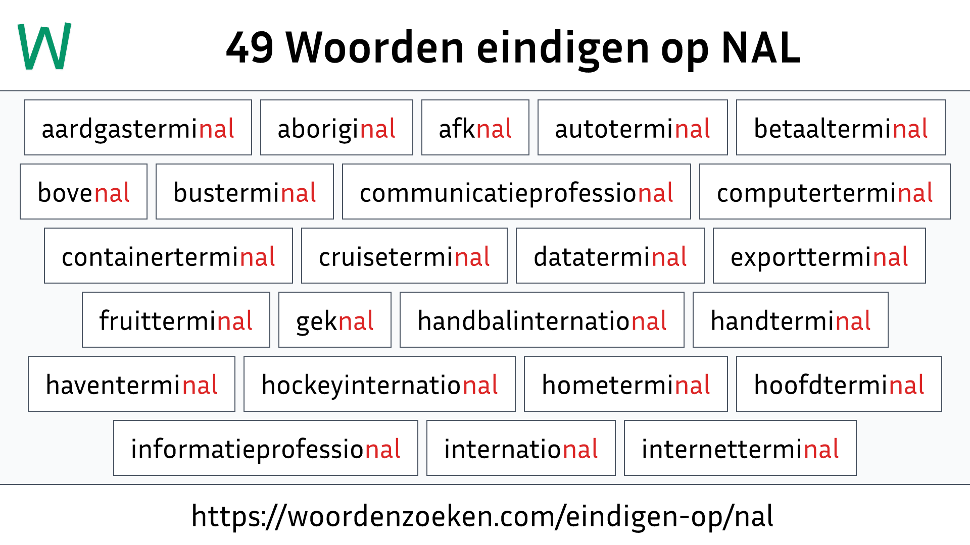 Woorden eindigen op NAL