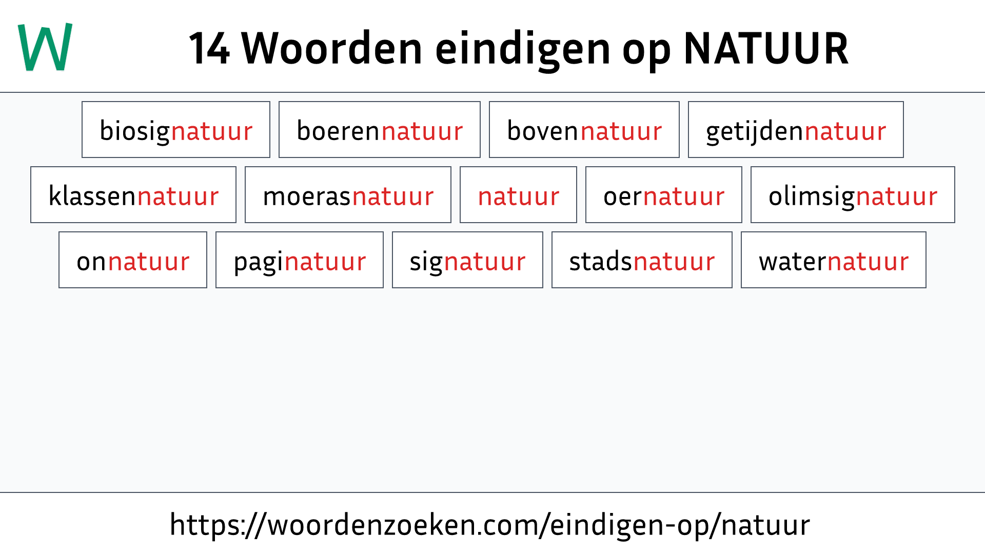 Woorden eindigen op NATUUR