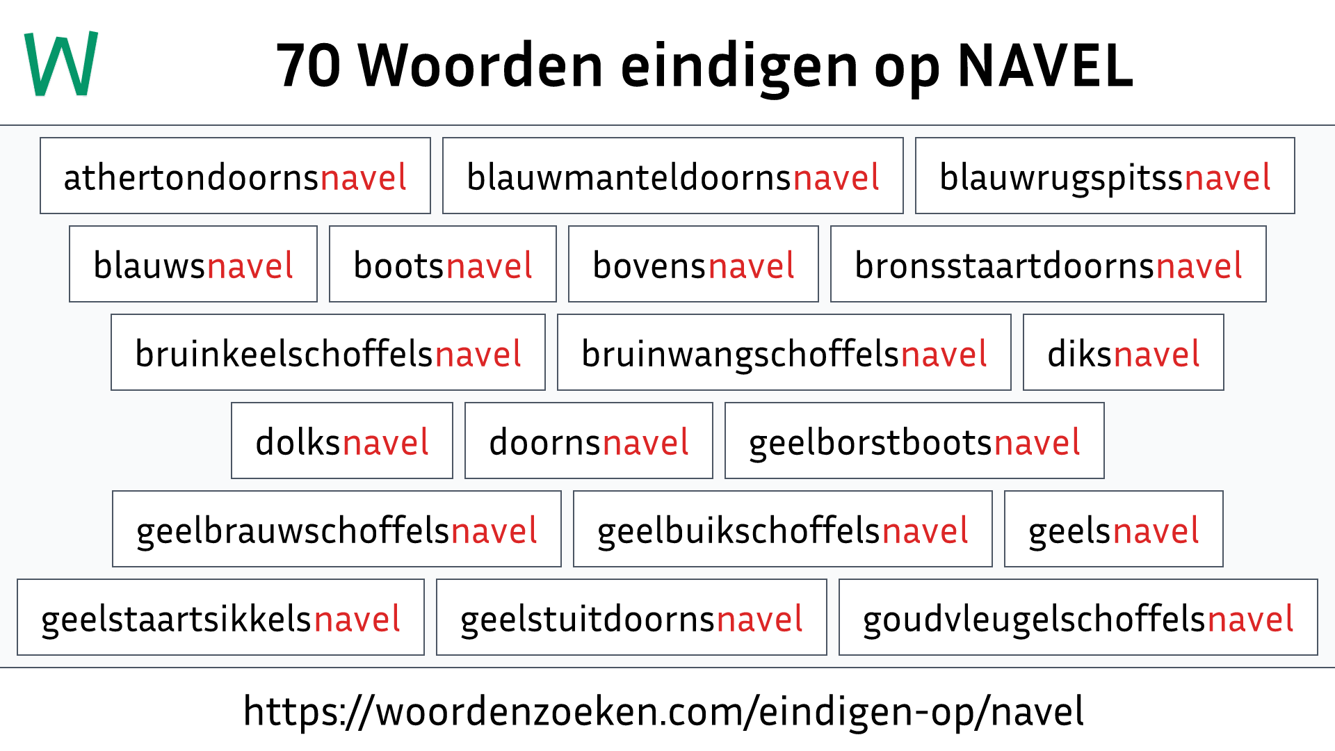 Woorden eindigen op NAVEL