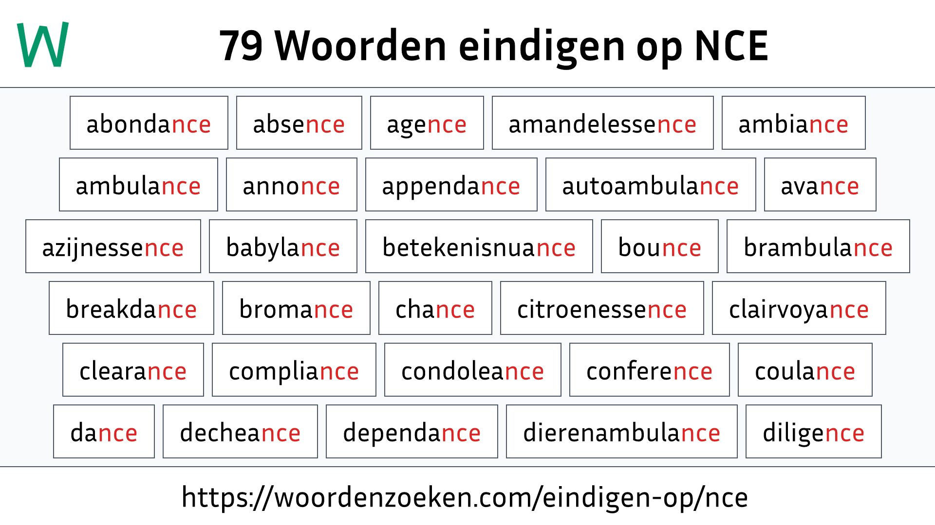 Woorden eindigen op NCE