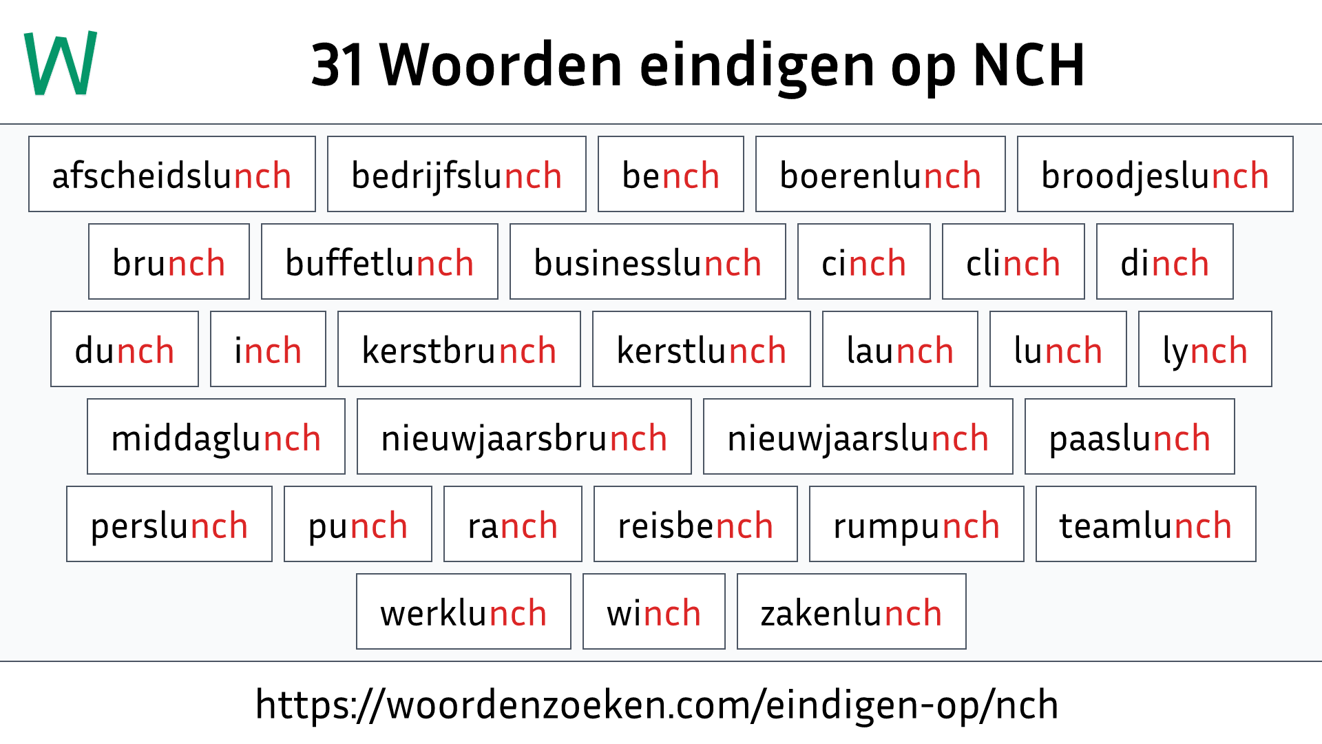 Woorden eindigen op NCH