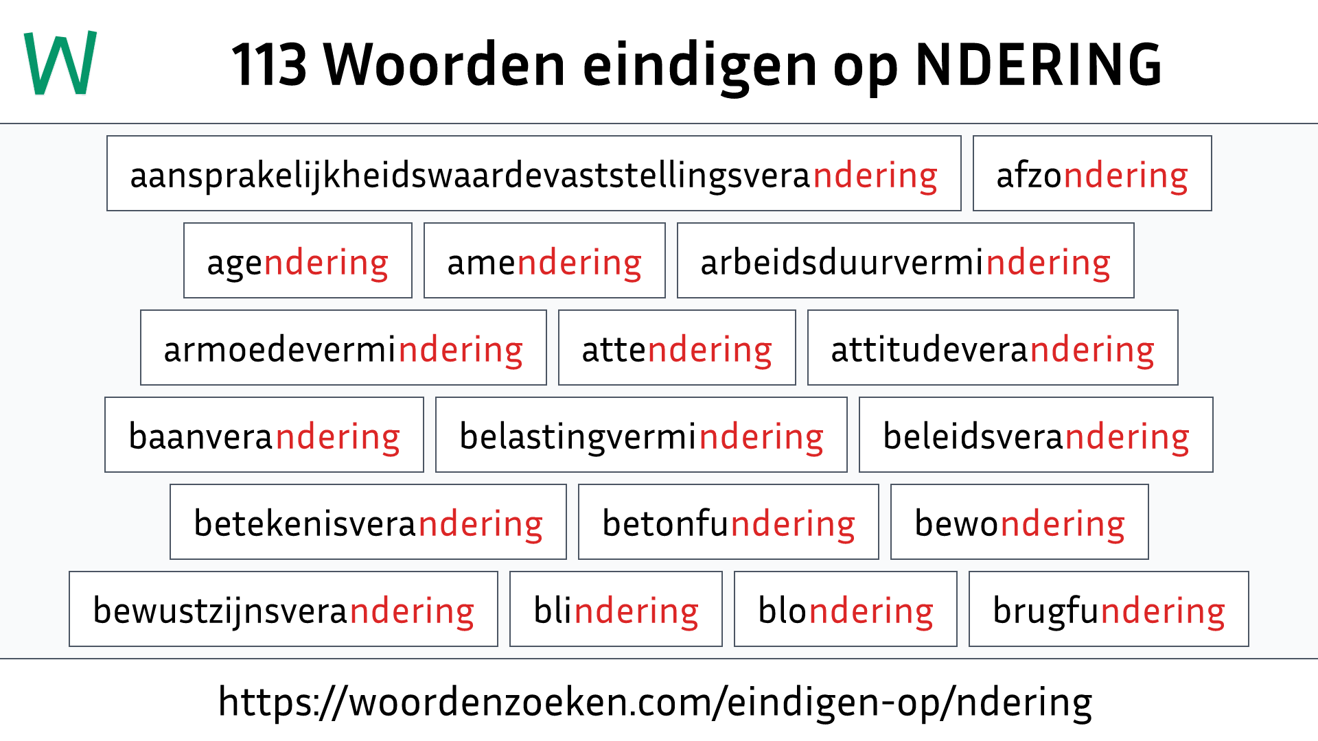 Woorden eindigen op NDERING