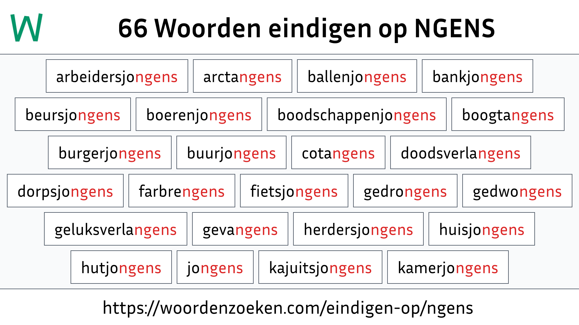 Woorden eindigen op NGENS